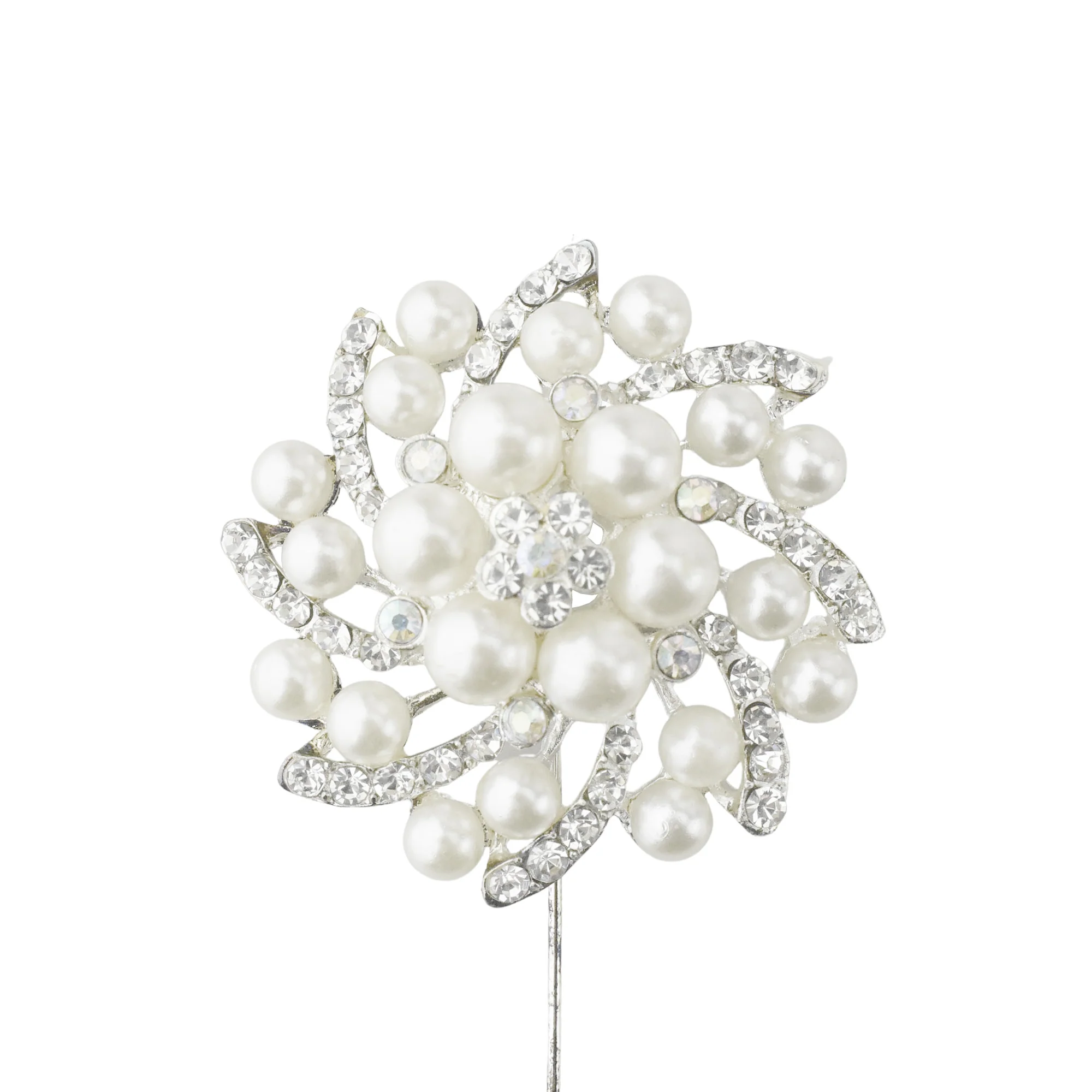 Rhinestone Swirling Pearls Pins, 3-3/4-Inch, 3-Count - Silver - Image 3