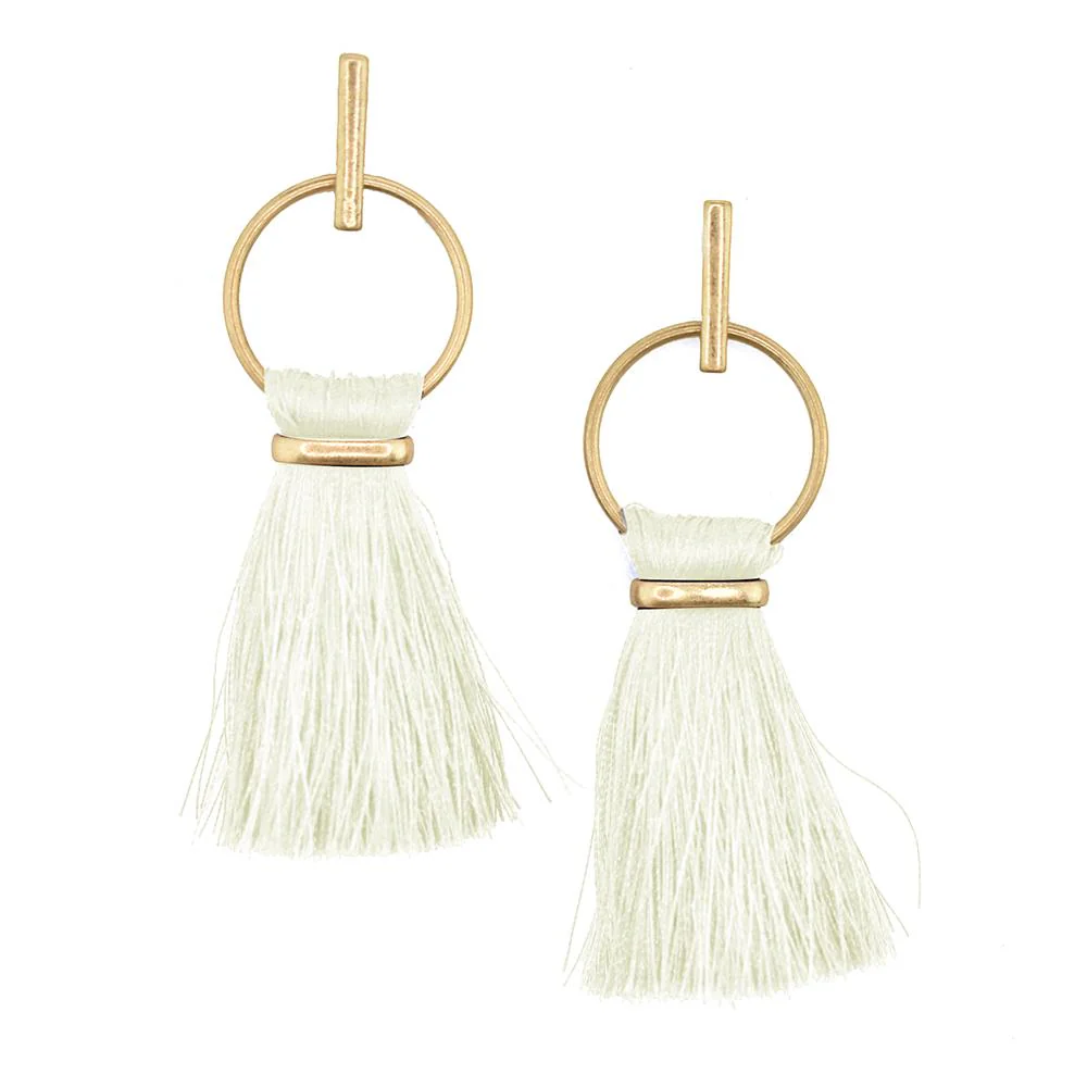 Round Hoop Hanging Tassel Earrings, 3-Inch - Image 2