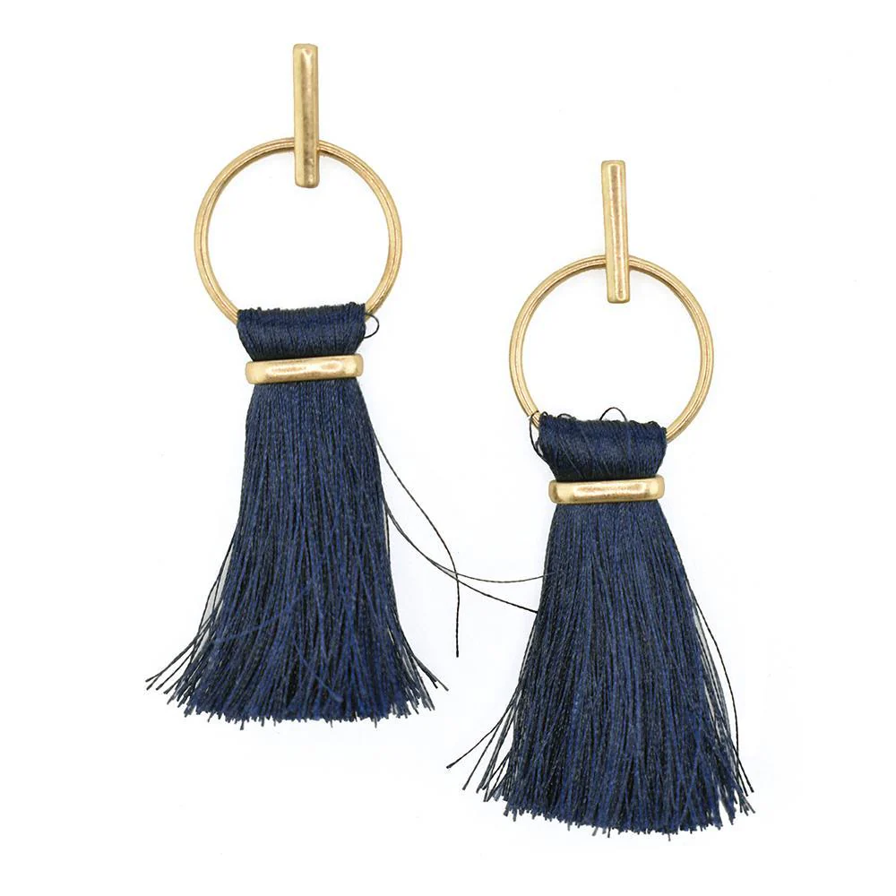 Round Hoop Hanging Tassel Earrings, 3-Inch - Image 5