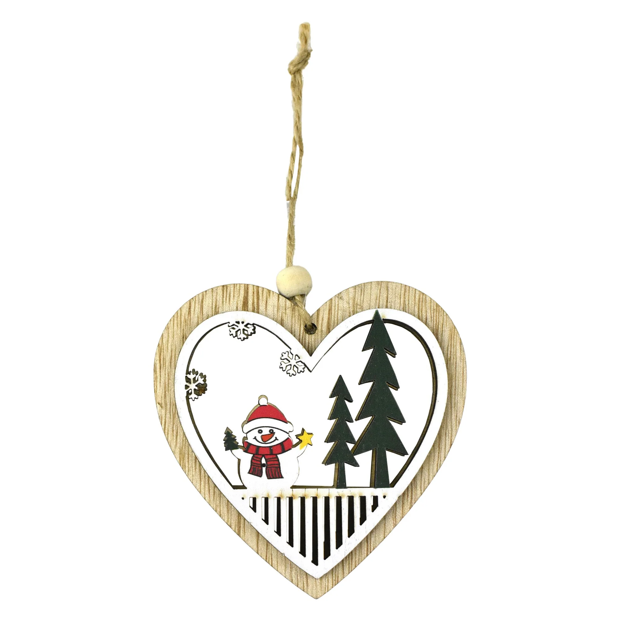 Santa and Snowmen Wooden Heart Cut-Out Christmas Ornaments, 3-1/2-Inch, 2-Piece - Image 3