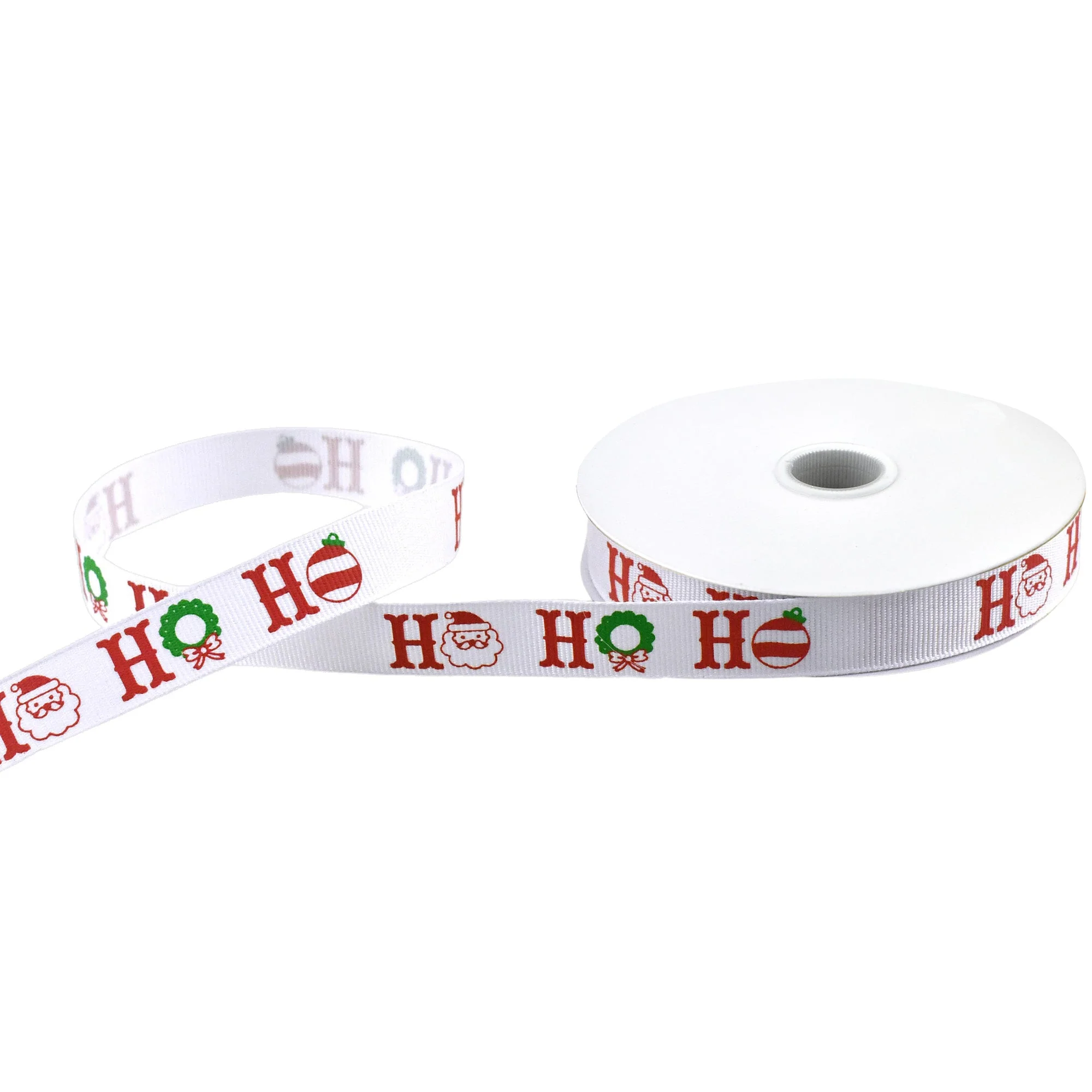 Santa Ho Ho Ho and Christmas Ornaments Grosgrain Ribbon, 5/8-Inch, 10-Yard - White - Image 3