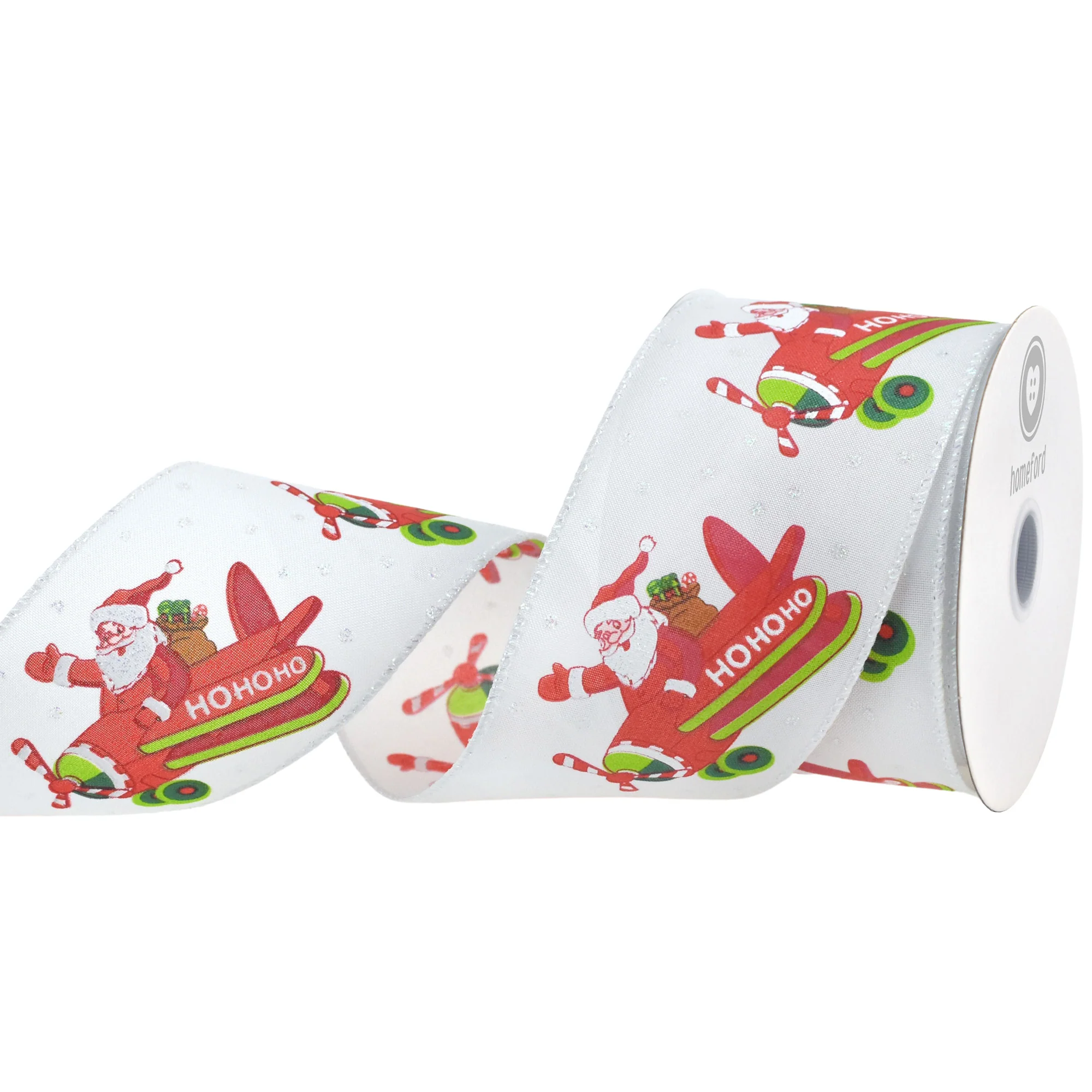Santa on Plane Christmas Satin Wired Ribbon, 2-1/2-inch, 10-yard - Image 2