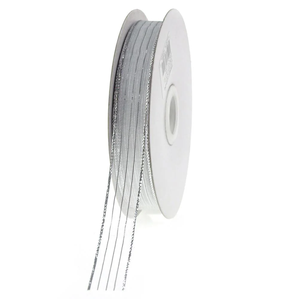 Sheer Metallic Stripe Corsage Ribbon, 5/8-inch, 50-yard - Image 10