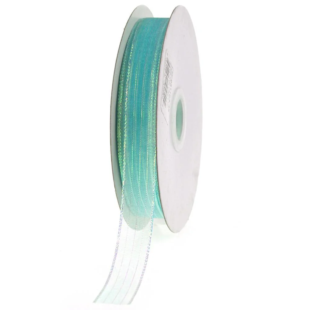 Sheer Metallic Stripe Corsage Ribbon, 5/8-inch, 50-yard - Image 2