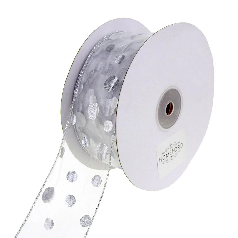 Sheer Organza Gilded Dots Metallic Christmas Holiday Ribbon, 2-1/2-Inch, 50 Yards - Image 3