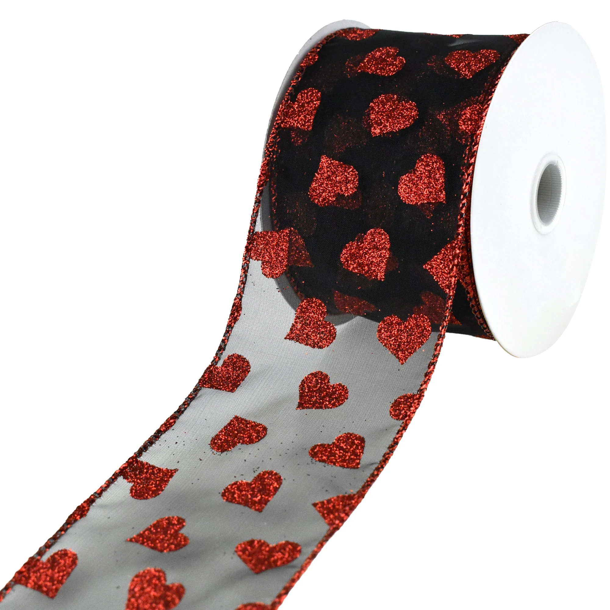 Sheer Organza Glitter Hearts Valentine's Day Wired Ribbon, 2-1/2-Inch, 10-Yard - Image 4