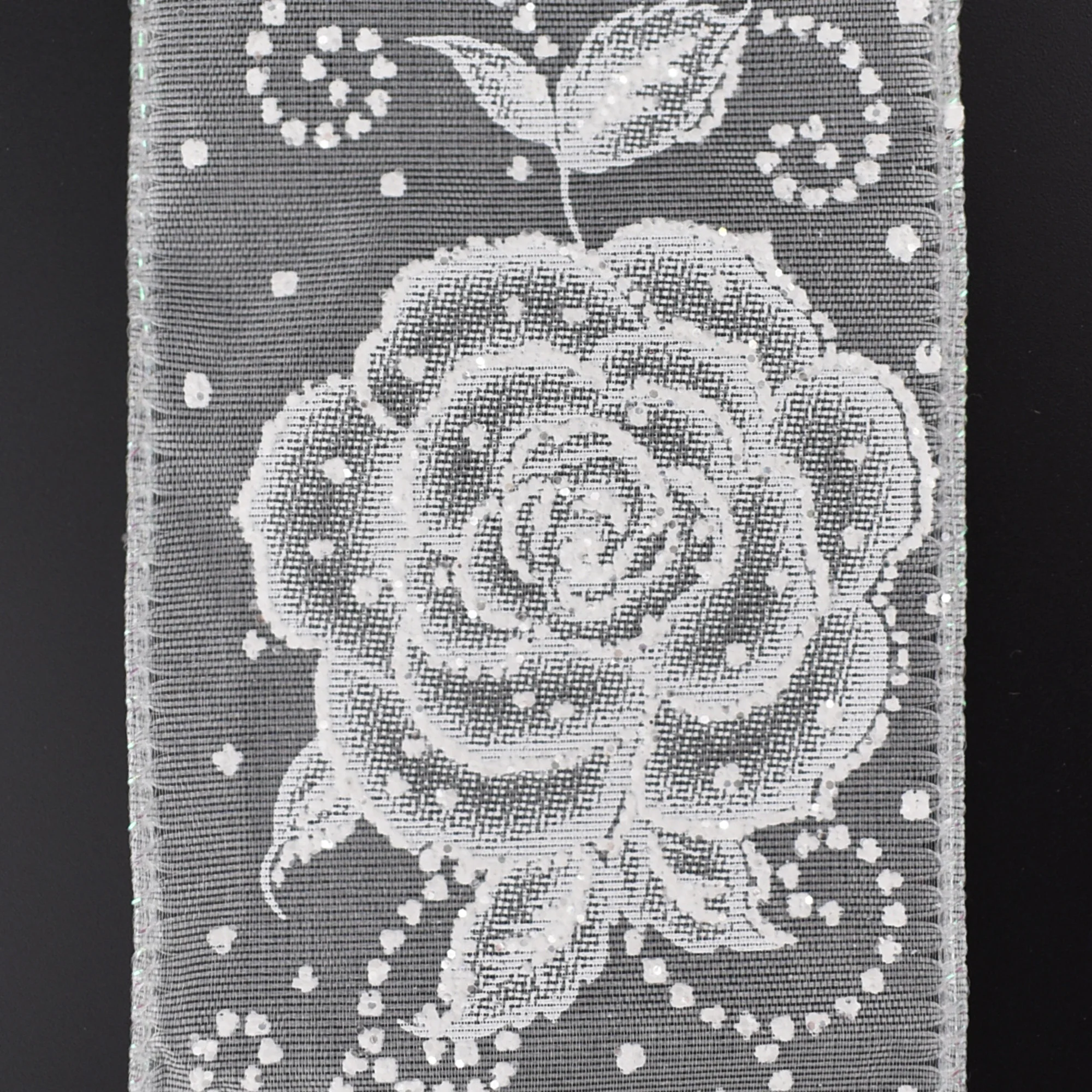 Sheer Organza Rose Pattern Glitter Dots Wired Ribbon, 2-1/2-inch, 10-yard - Image 4