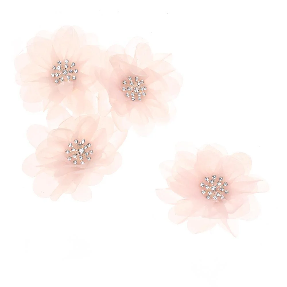 Sheer Rhinestone Center Tulle Flower, 3-1/2-Inch, 12-Count - Image 4
