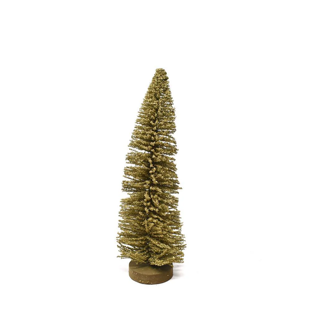 Shimmering Bottle Brush Christmas Tree on Wood Base Decoration, Gold - Image 3