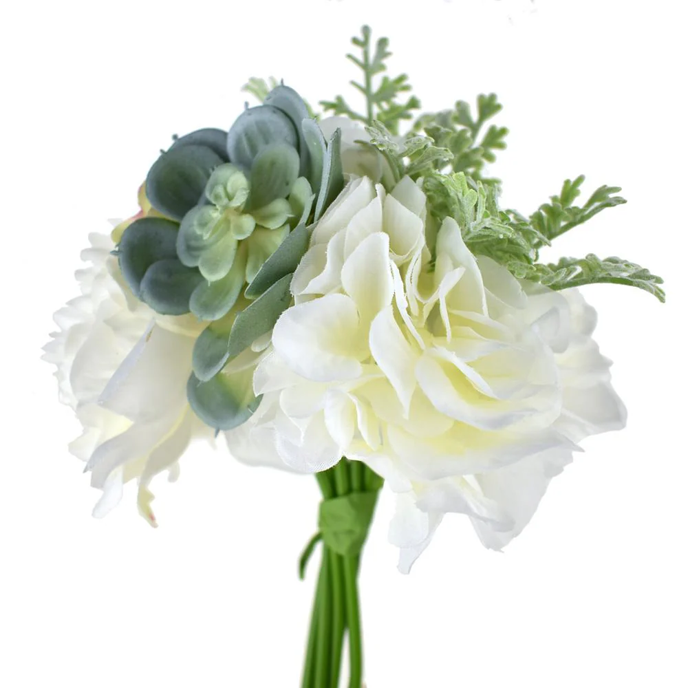 Silk Rose and Peony Bush with Succulents, 11-Inch - Image 3
