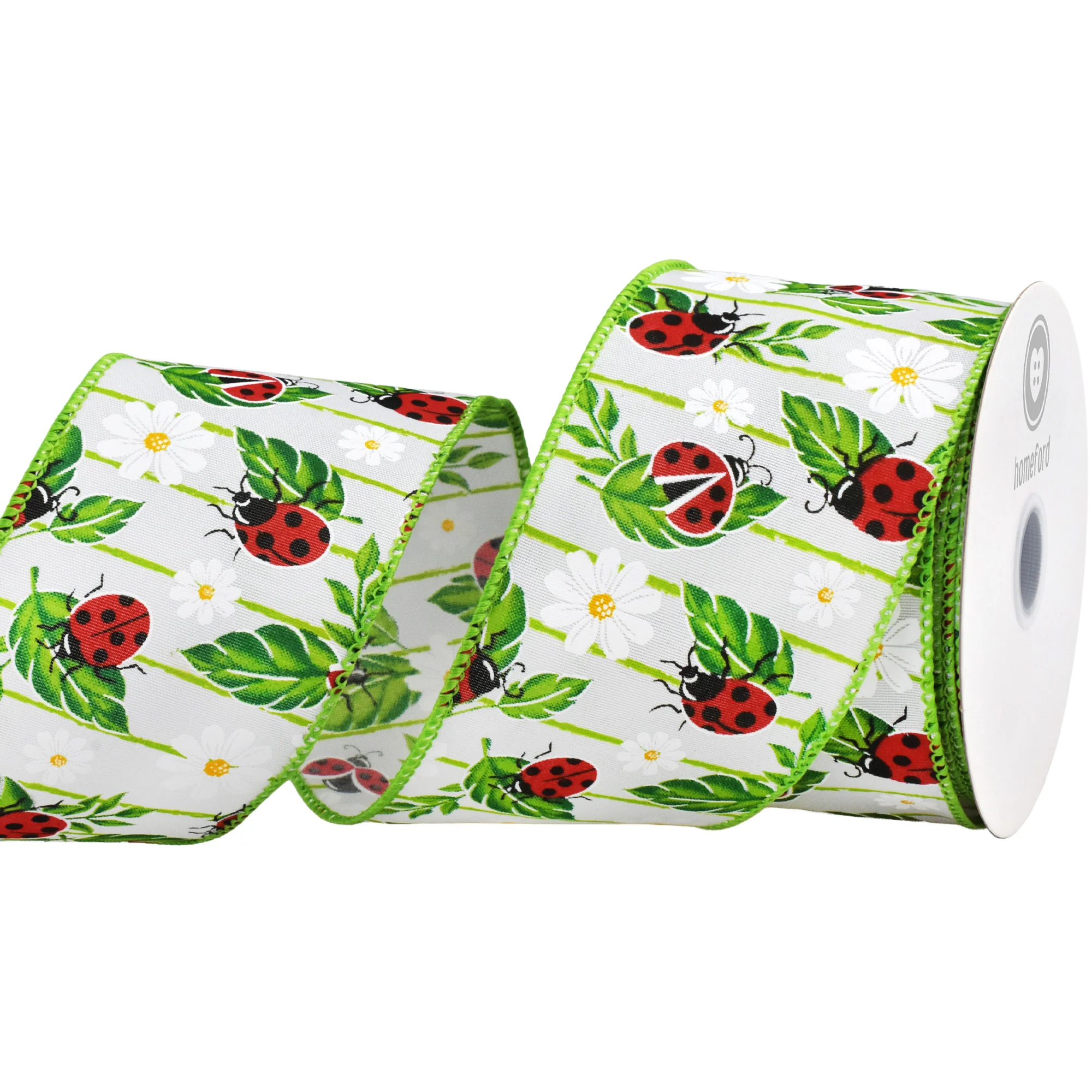 Spring Ladybugs on Leaves Wired Ribbon, 10-yard - Image 7