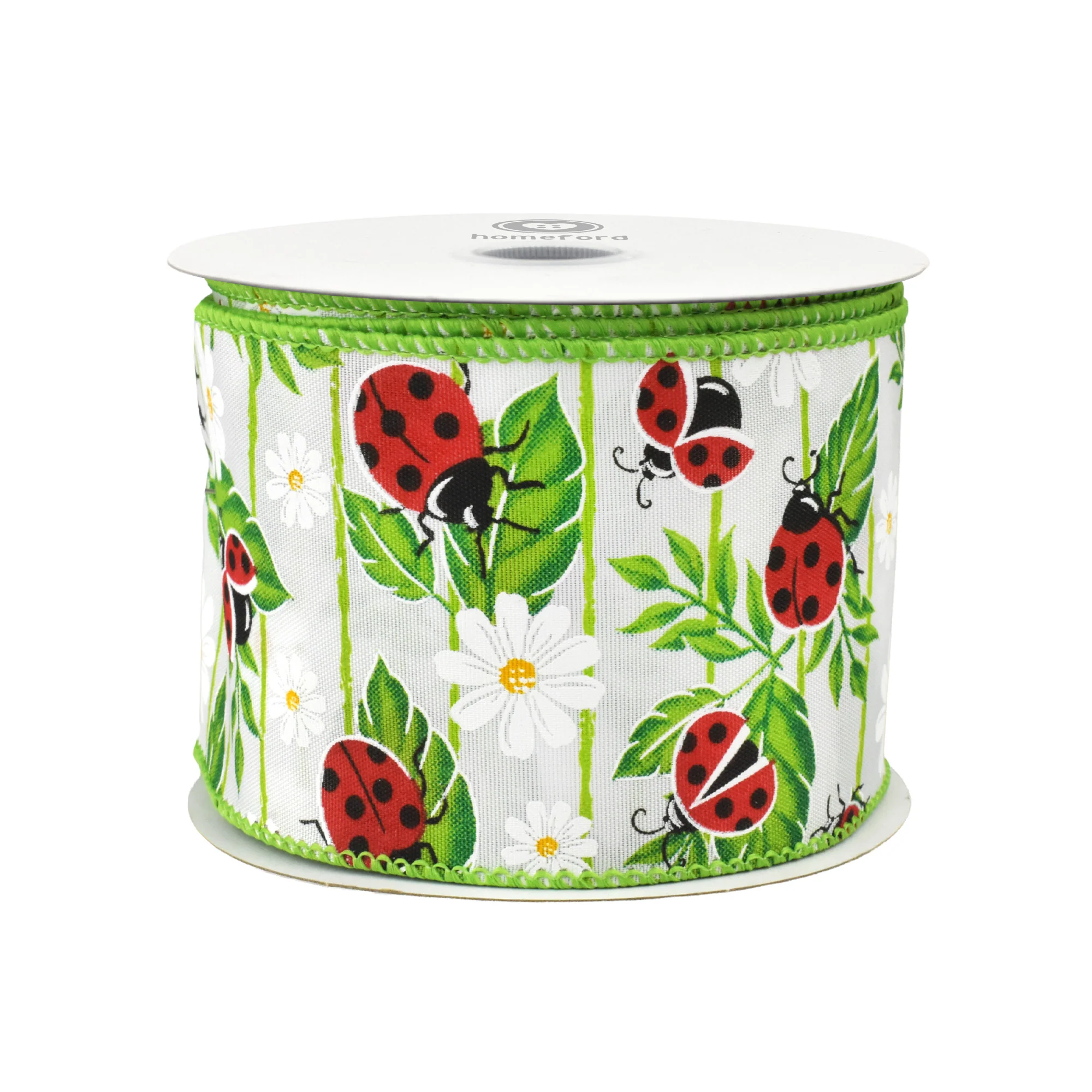 Spring Ladybugs on Leaves Wired Ribbon, 10-yard - Image 8