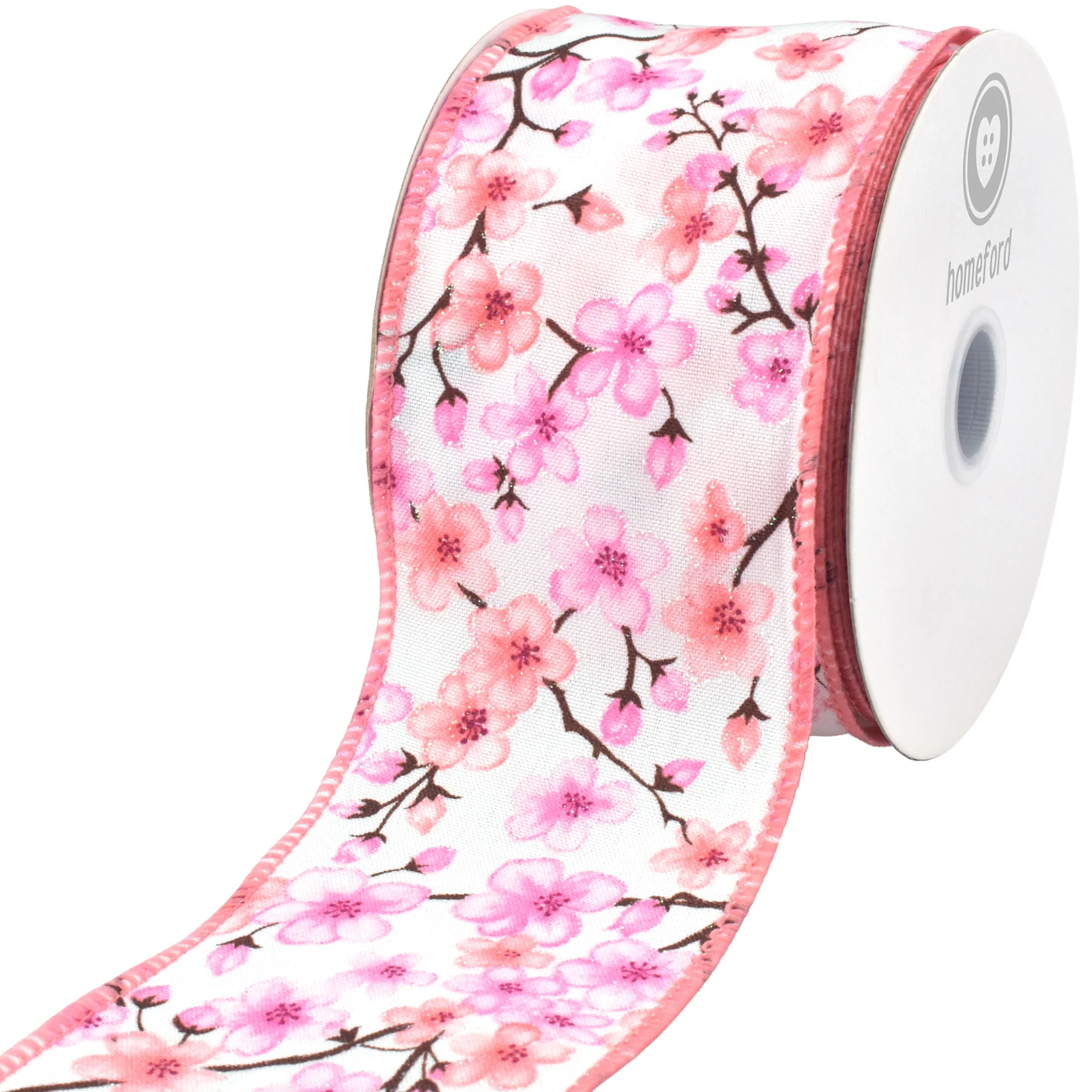 Spring Sakura Cherry Blossom Branch Wired Ribbon, 10-yard - Image 6