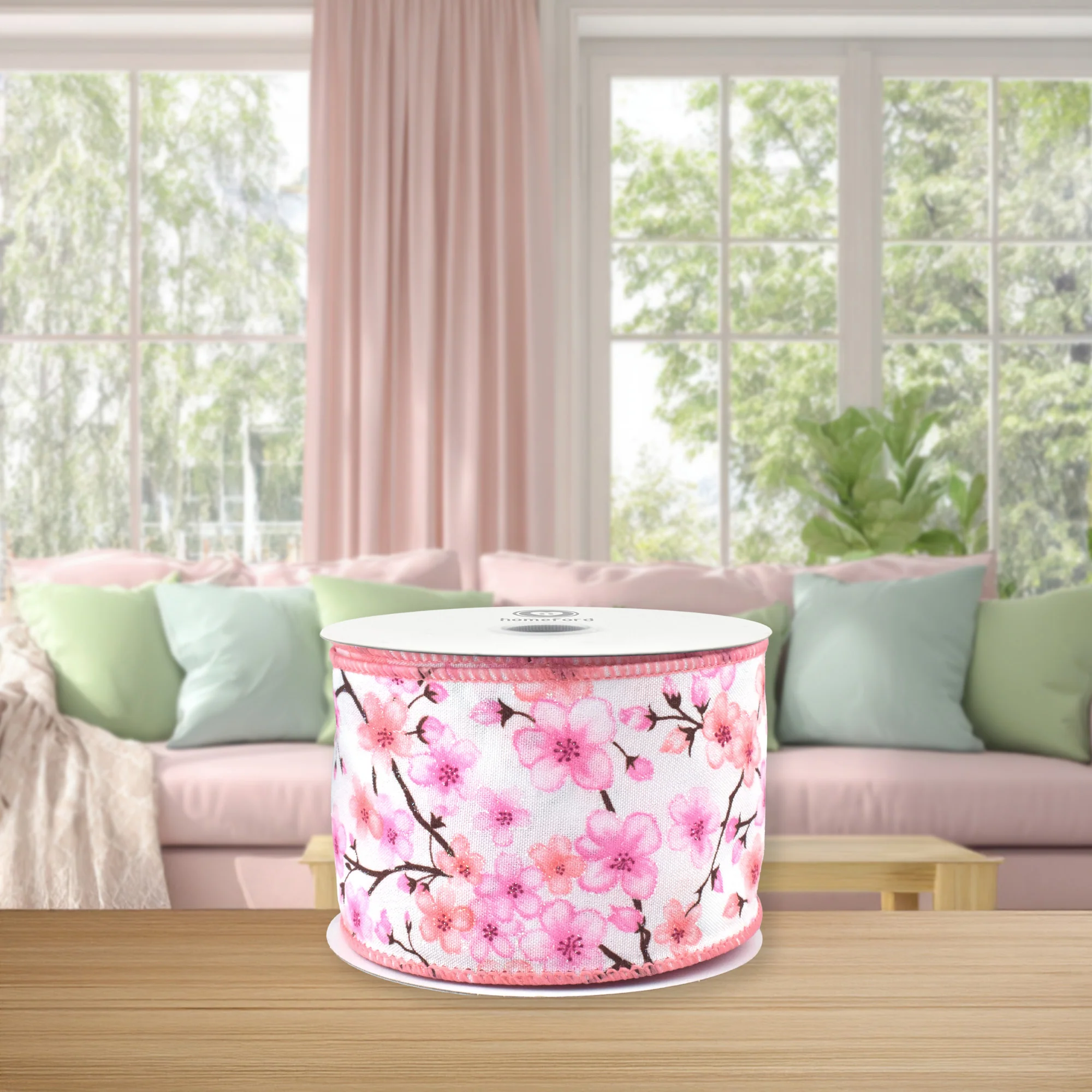 Spring Sakura Cherry Blossom Branch Wired Ribbon, 10-yard - Image 9