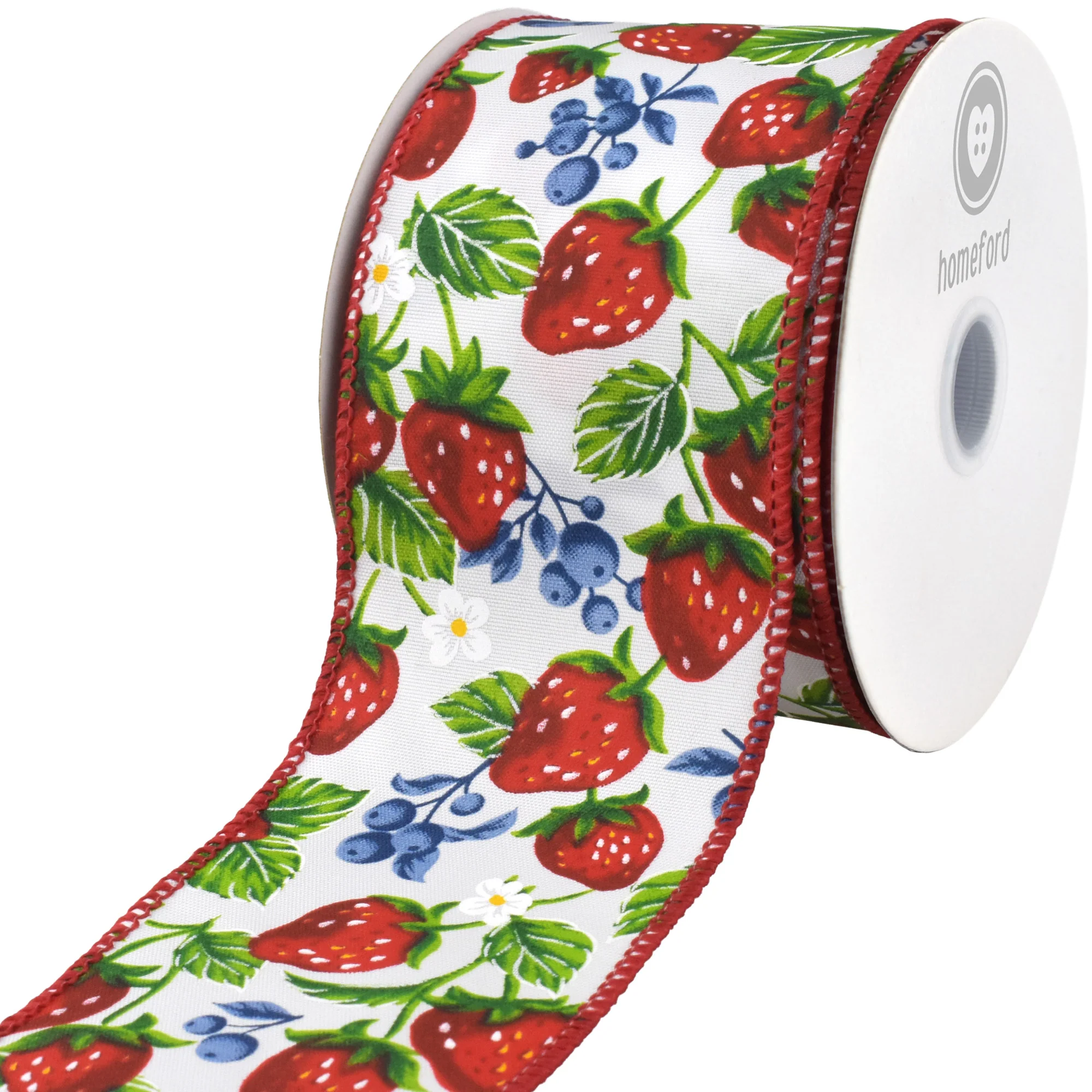 Spring Strawberries Blueberries Wired Ribbon, 10-yard - Image 6