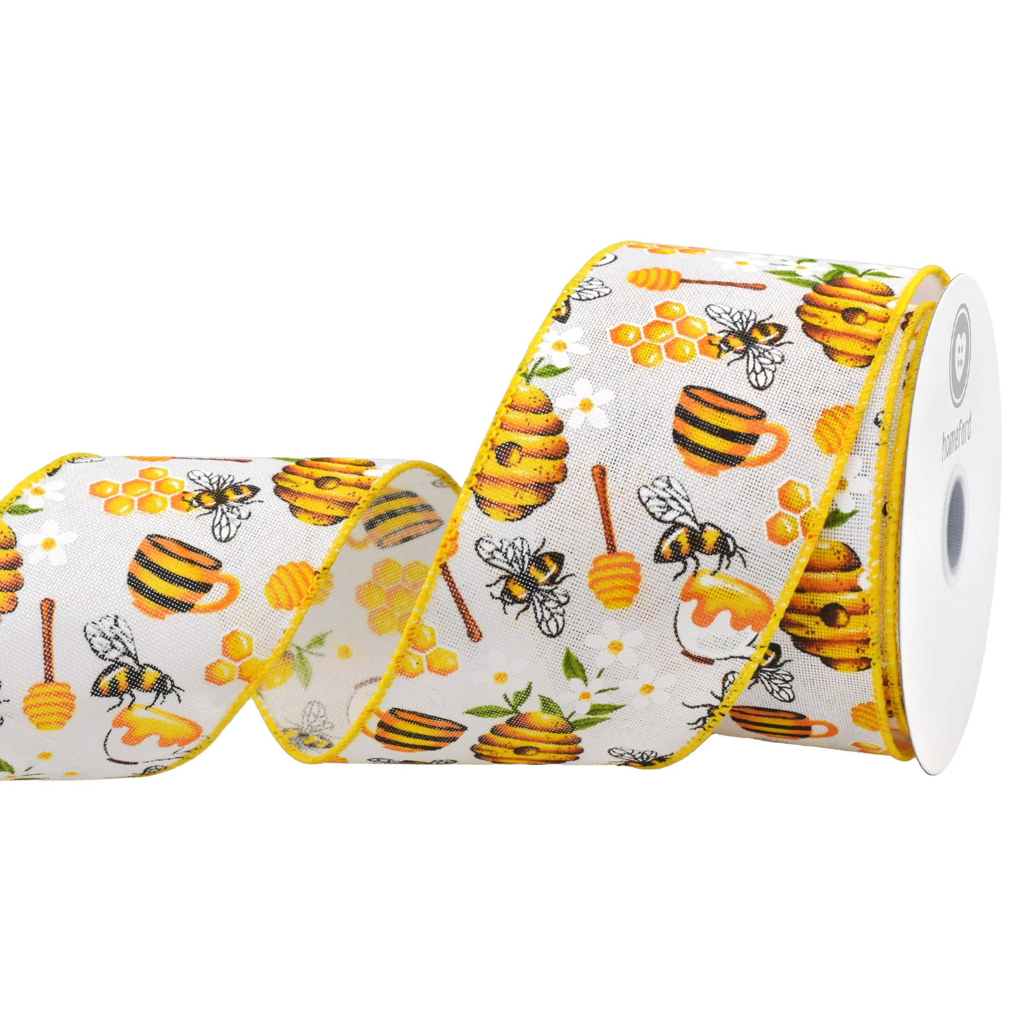 Spring Working Bees Honeycomb Flower Wired Ribbon, 10-yard - Image 3
