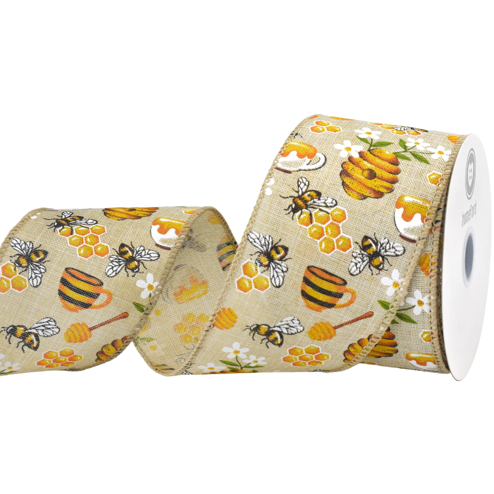 Spring Working Bees Honeycomb Flower Wired Ribbon, 10-yard - Image 7