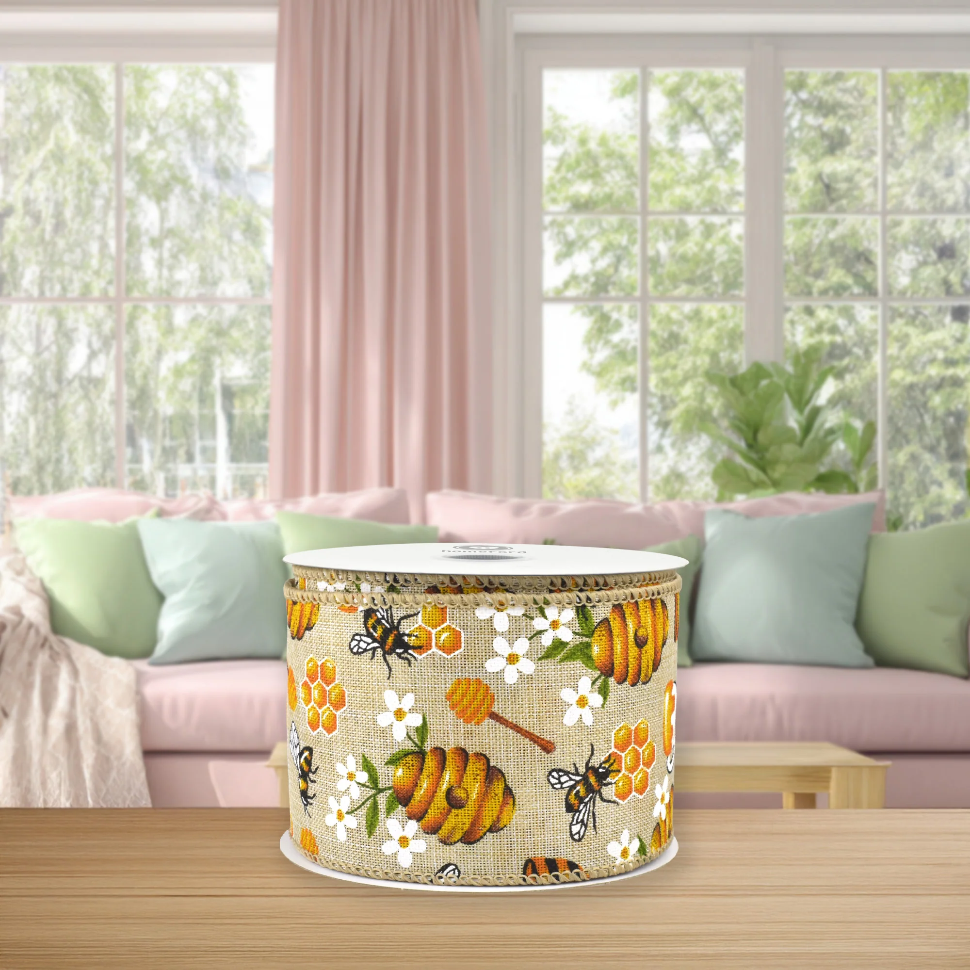 Spring Working Bees Honeycomb Flower Wired Ribbon, 10-yard - Image 9
