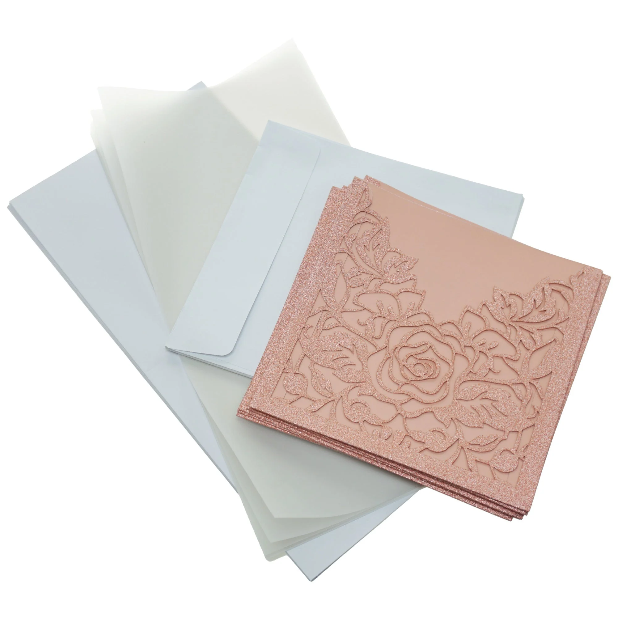 Square Glitter Laser-Cut Rose Blank Invitations, 6-Inch, 8-Count - Image 4