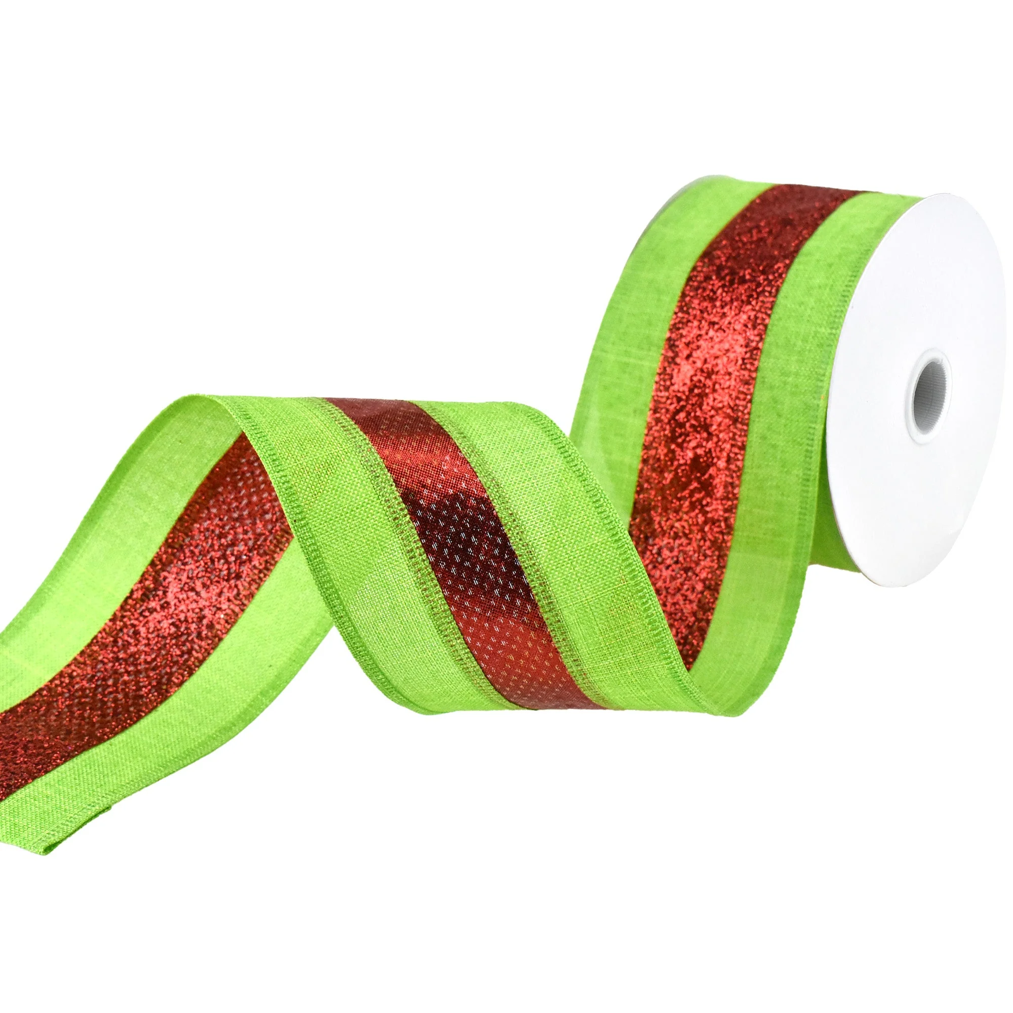 Striped Glitz and Glitter Christmas Wired Ribbon, 2-1/2-Inch, 10-Yard - Red/Lime Green - Image 3