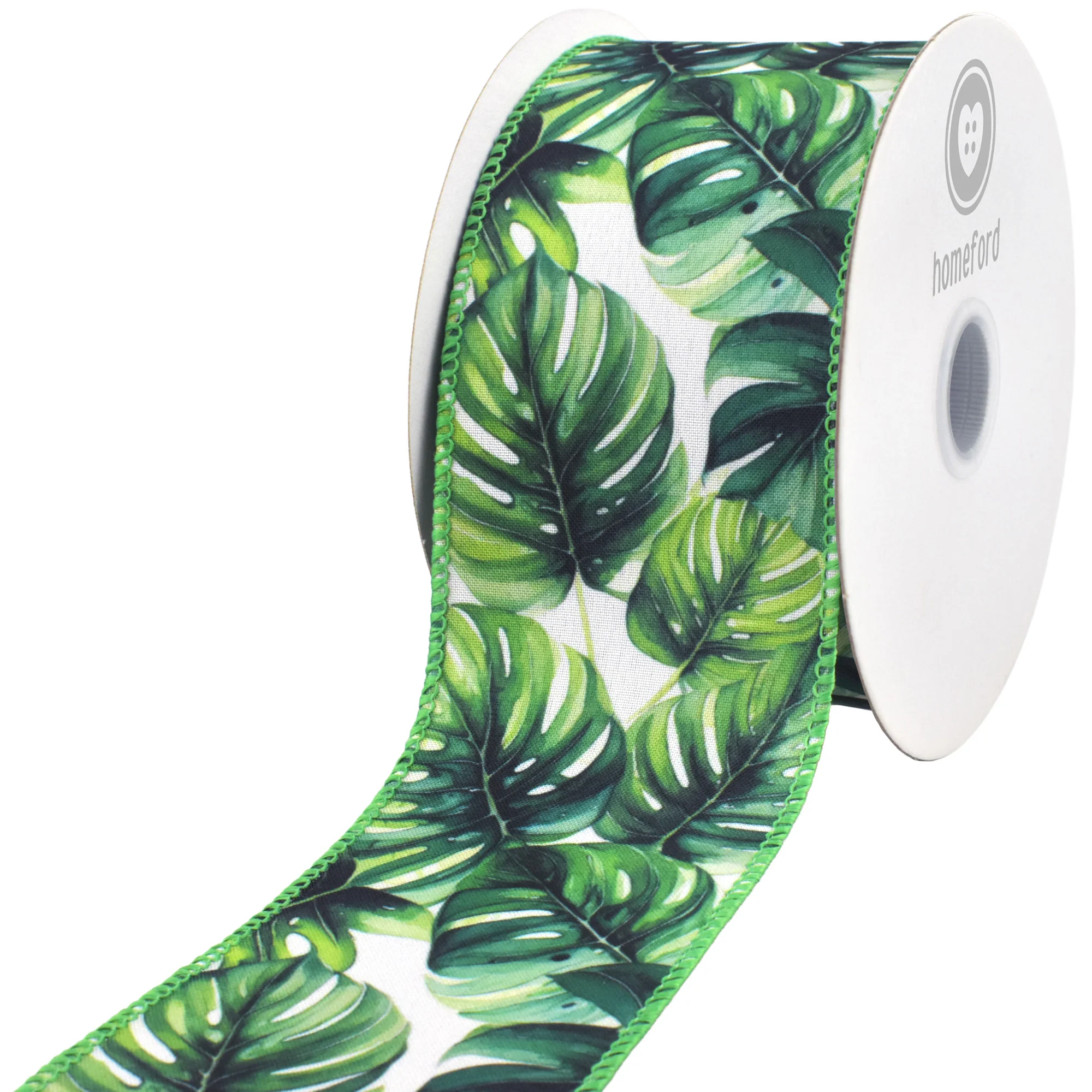 Summer Lush Monstera Leaves Deluxe Wired Ribbon, 10-yard - Image 2
