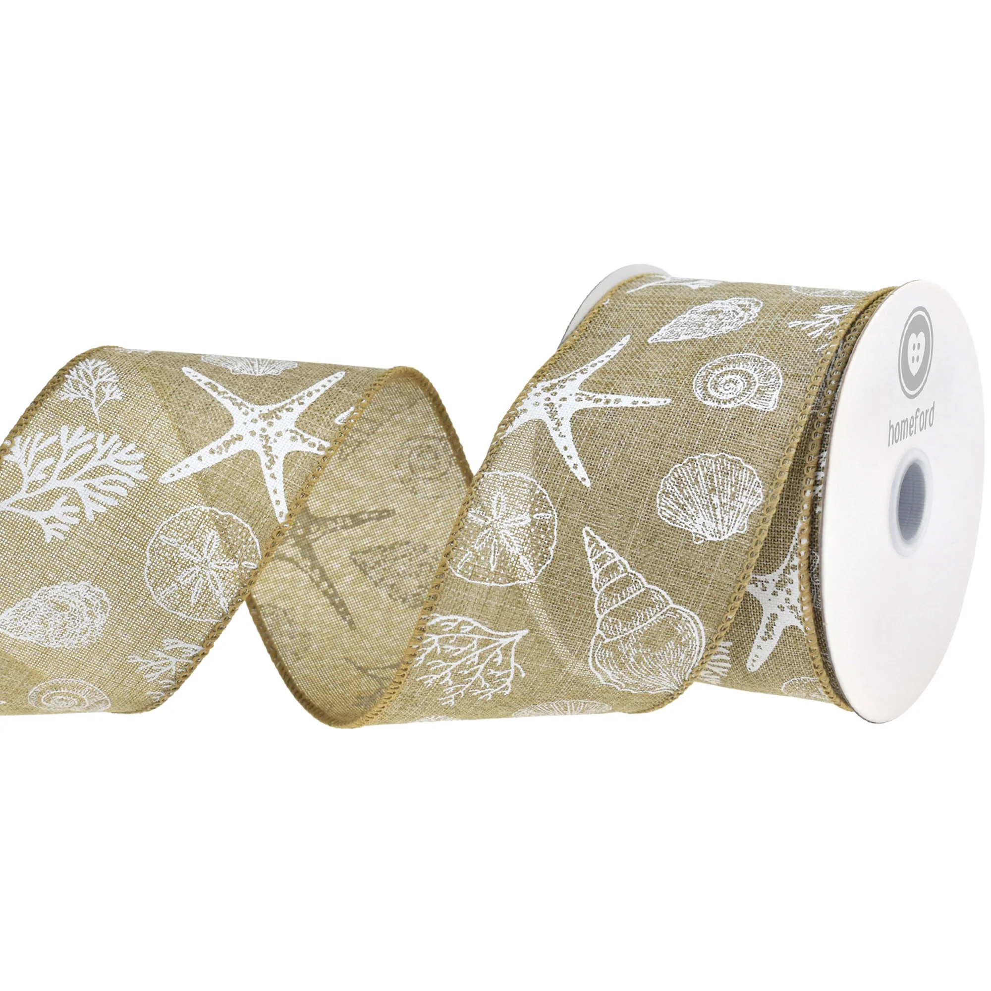 Summer Stamped Beach Icons Faux Linen Wired Ribbon, 2-1/2-inch, 10-yard - Image 3