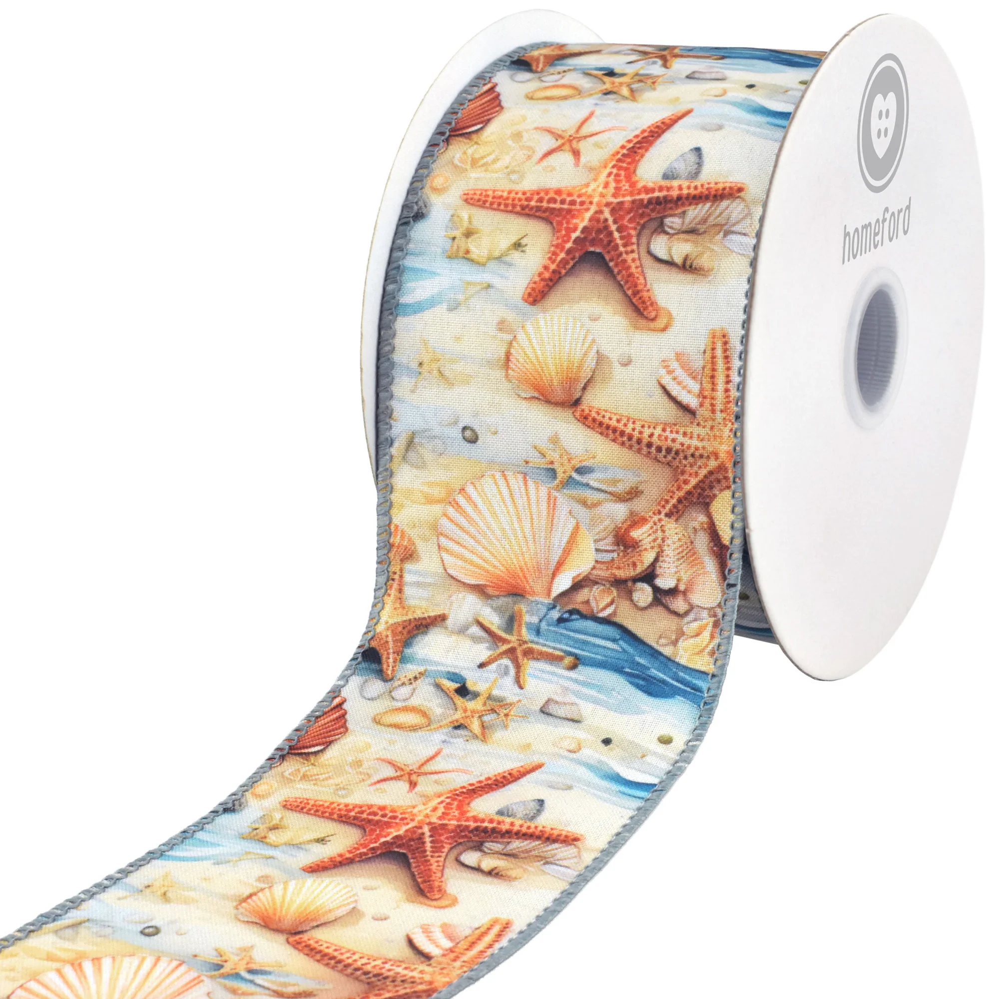 Summer Starfish Seashells Tidepool Deluxe Wired Ribbon, 10-yard - Image 2