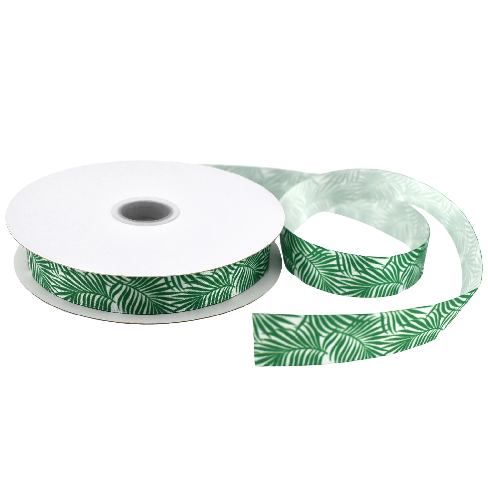 Summer Tropical Fern Leaves Satin Ribbon, 5/8-inch, 10-yard - Image 2