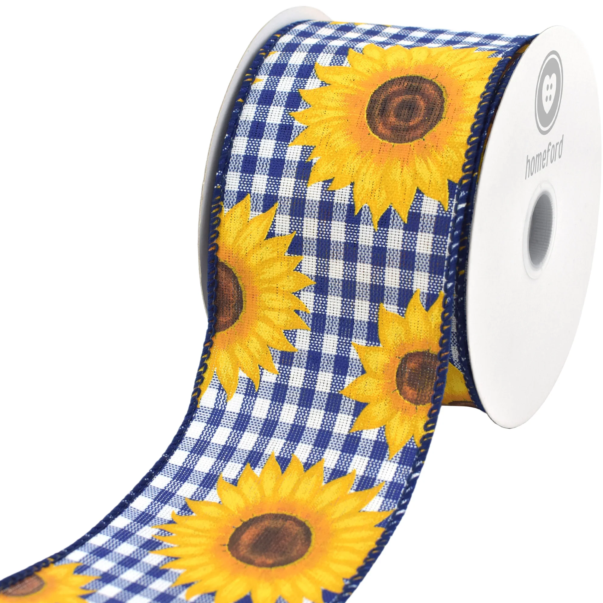 Sunflower Checkered Plaid Wired Ribbon, 10-yard - Image 3