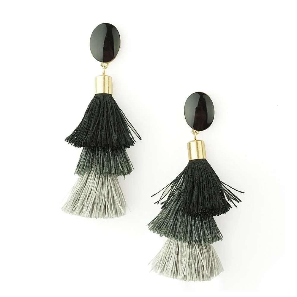 Three Layered Tassel Drop Earrings, 3-1/2-Inch - Image 2