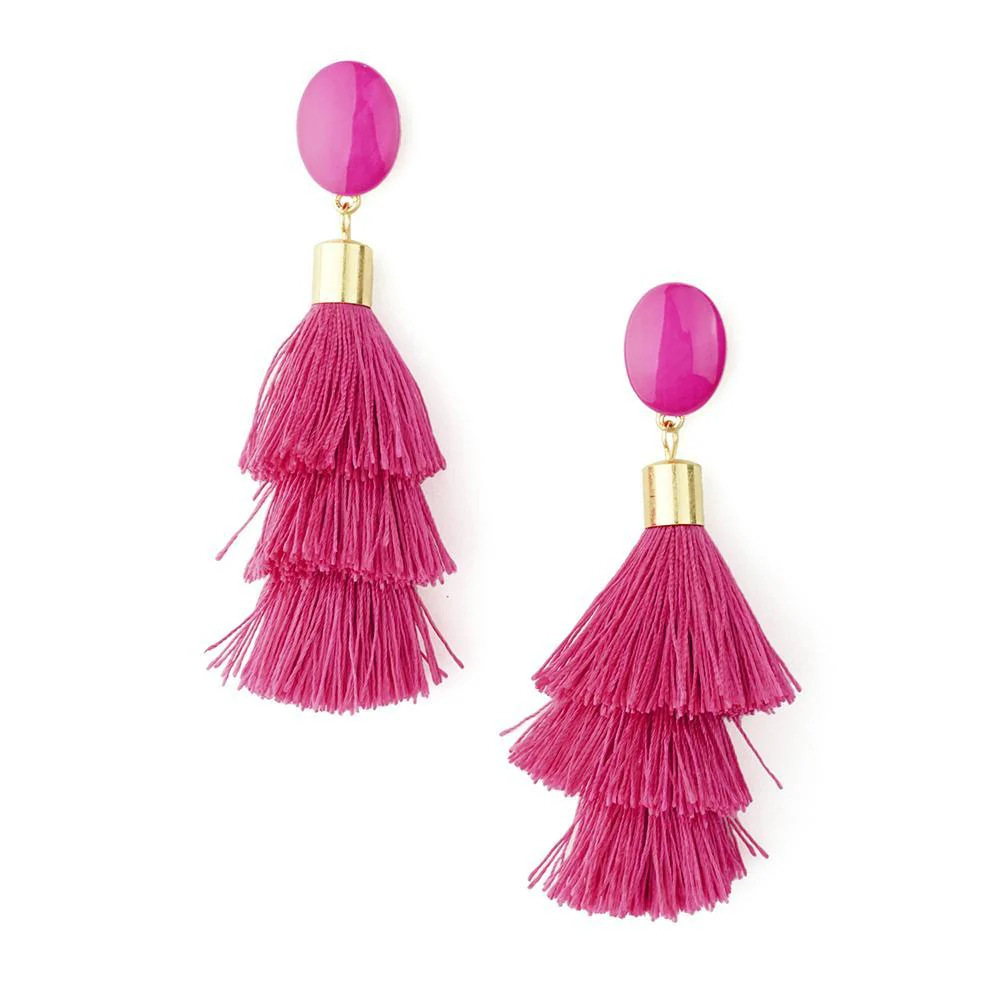 Three Layered Tassel Drop Earrings, 3-1/2-Inch - Image 4