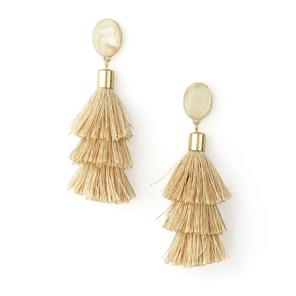 Three Layered Tassel Drop Earrings, 3-1/2-Inch - Image 6