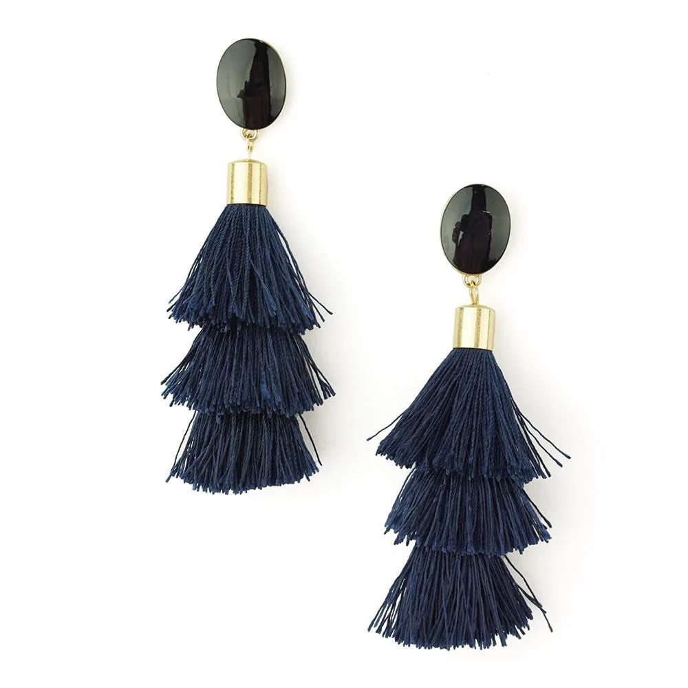 Three Layered Tassel Drop Earrings, 3-1/2-Inch - Image 7