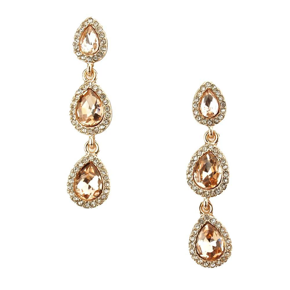 Three Tier Gemstone Tear Drop Dangle Earrings, 1-5/8-Inch - Image 2