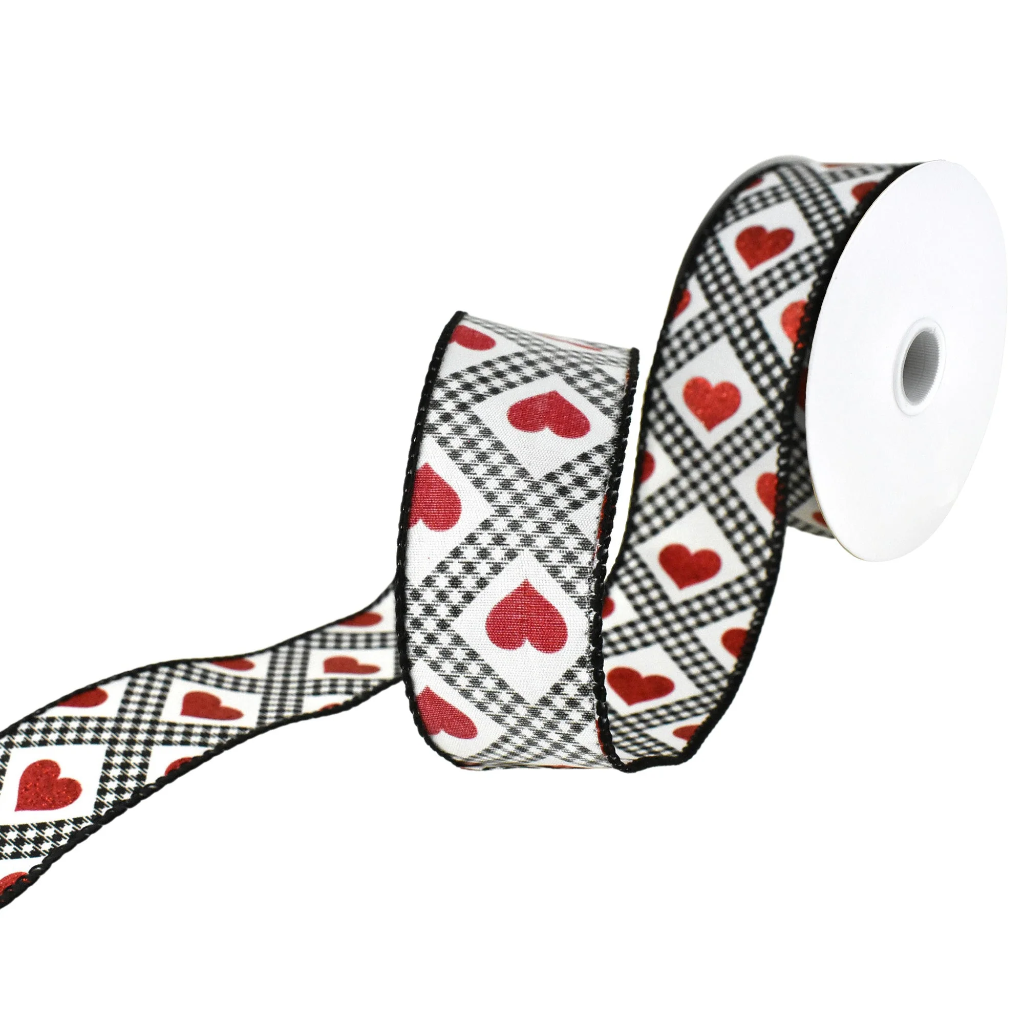 Valentines Gingham Argyle Glitter Hearts Wired Ribbon, 1-1/2-Inch, 10-Yard - Image 3