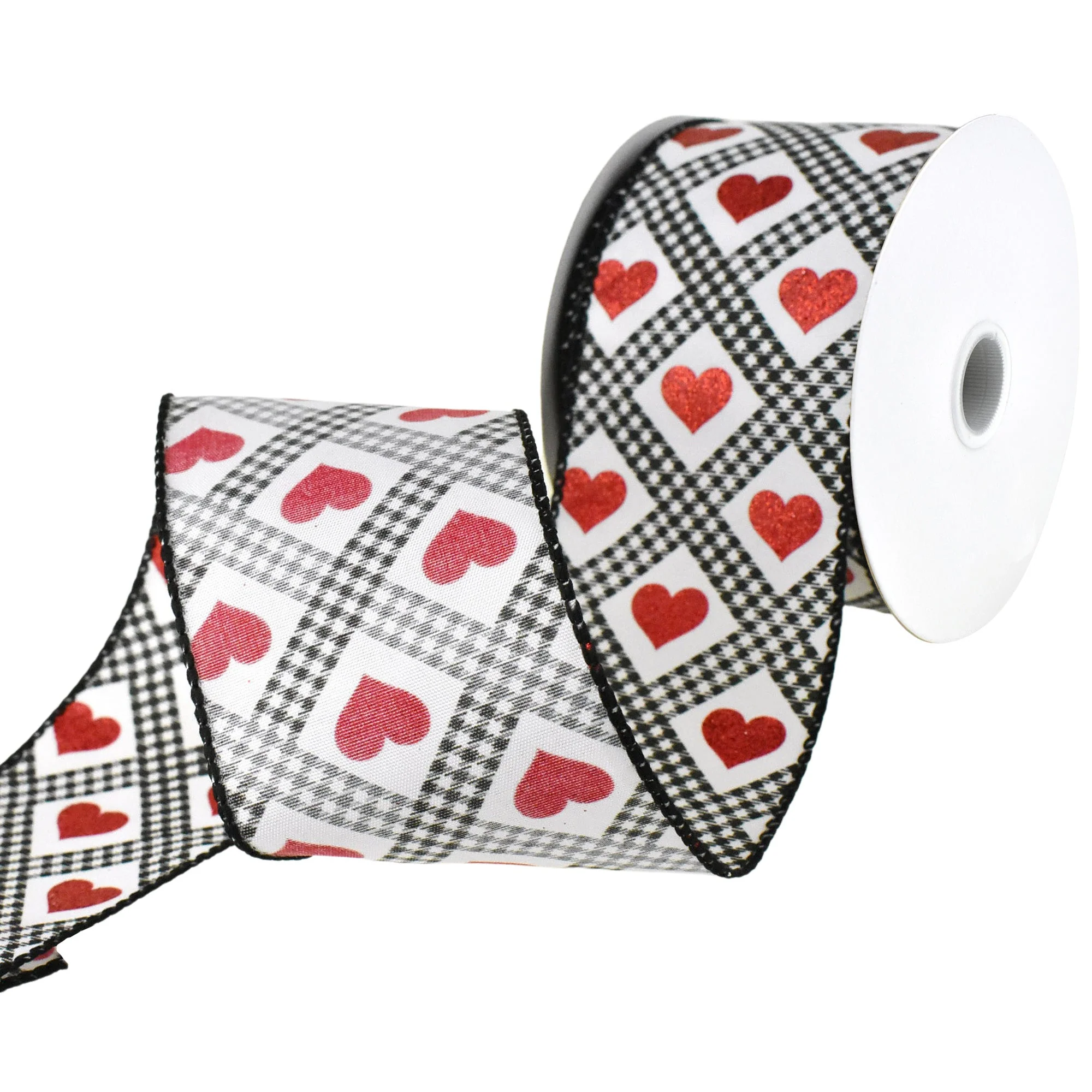 Valentines Gingham Argyle Glitter Hearts Wired Ribbon, 2-1/2-Inch, 10-Yard - Image 3
