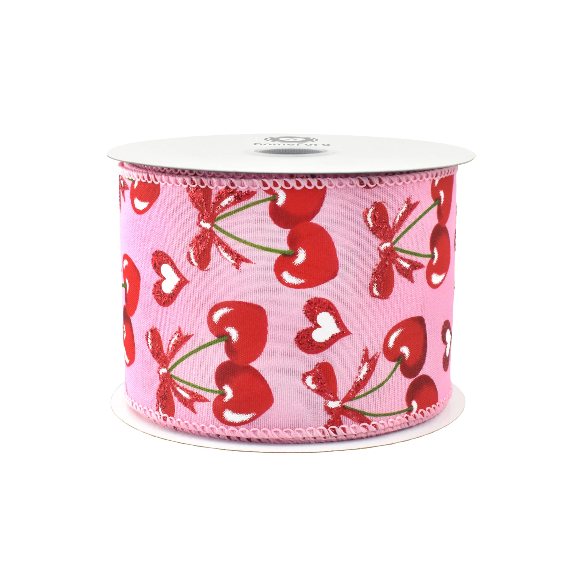 Valentine's Heart Shaped Cherries Wired Ribbon, 10-yard - Image 4