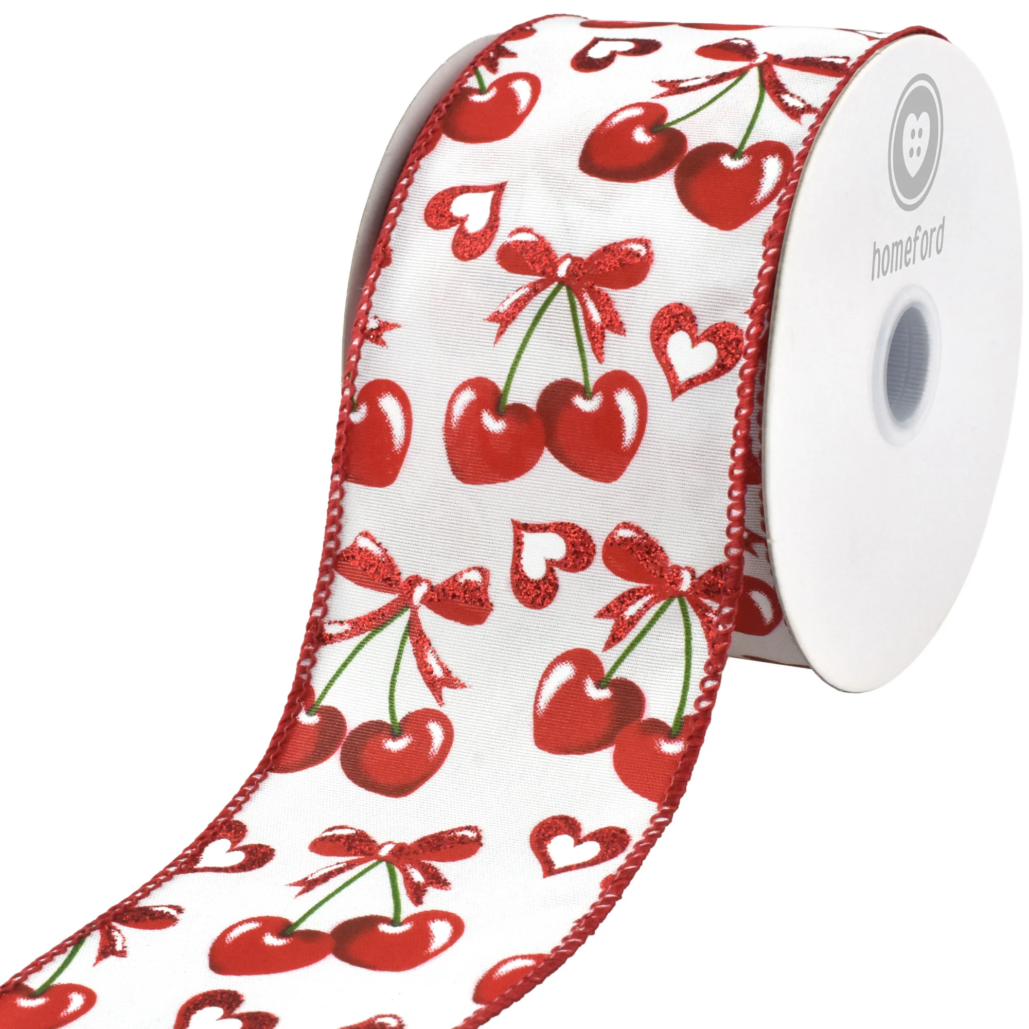 Valentine's Heart Shaped Cherries Wired Ribbon, 10-yard - Image 6