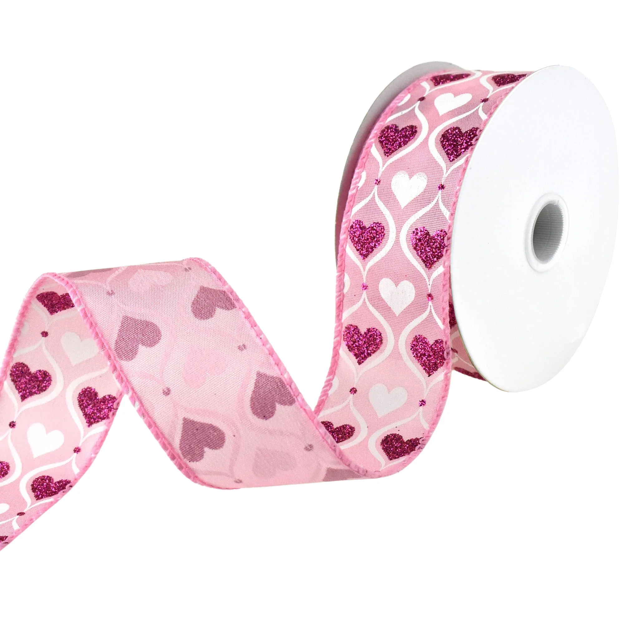 Valentines Hourglass Glitter Hearts Wired Ribbon, 1-1/2-Inch, 10-Yard - Image 3