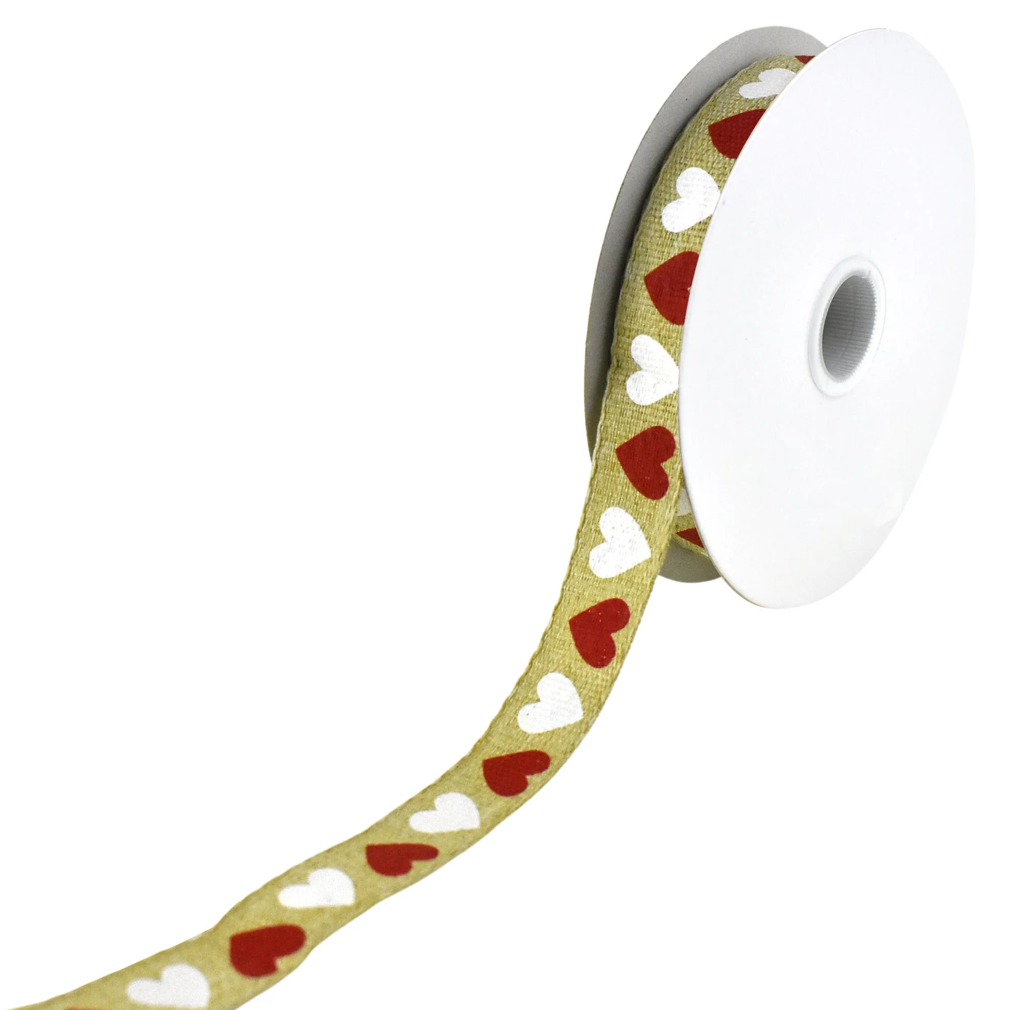 Valentines Red and White Hearts Faux Linen Ribbon, 5/8-Inch, 10-Yard - Image 3