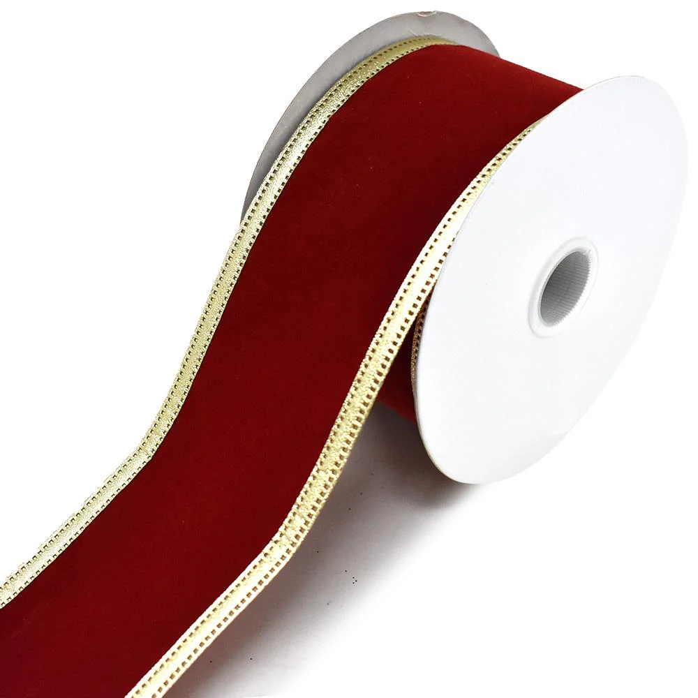Velvet Dynasty Gold Trim Wired Christmas Holiday Ribbons - Image 3