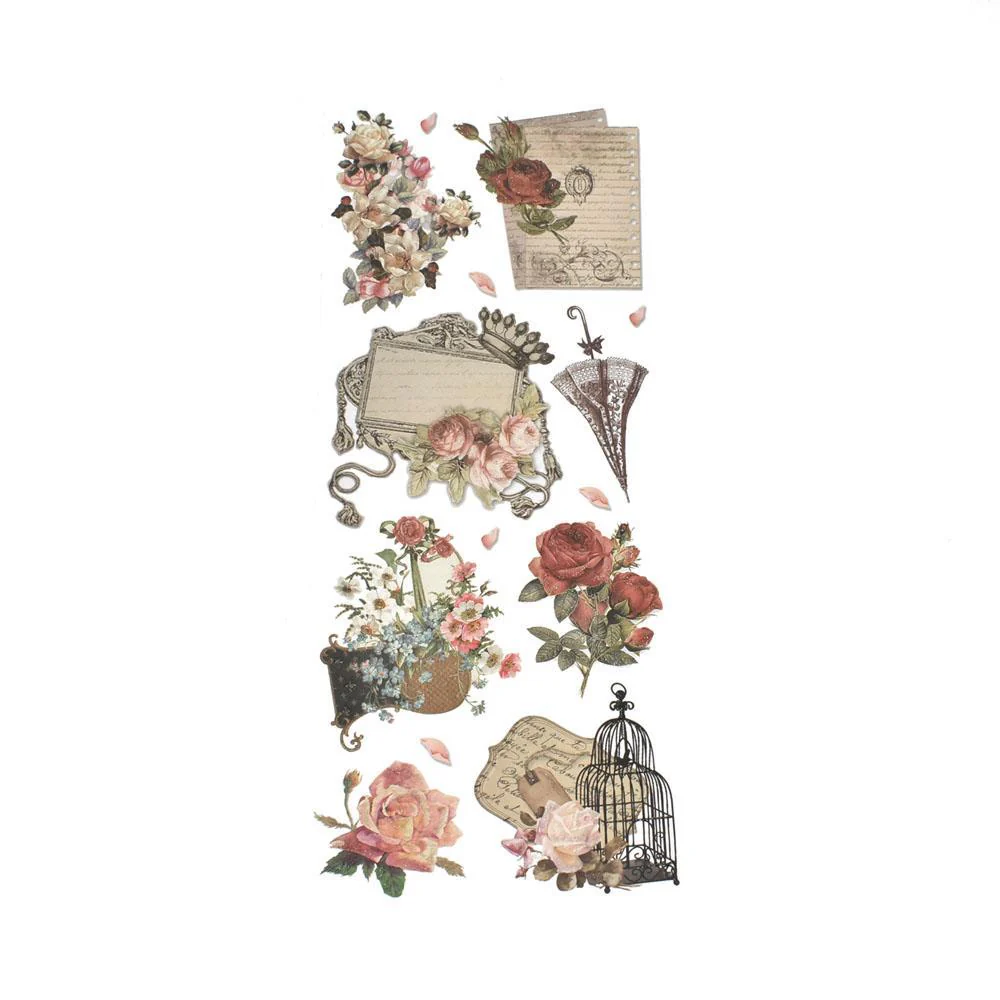Vintage Glitter Roses Embossed Stickers, 4-Sheet - Image 3