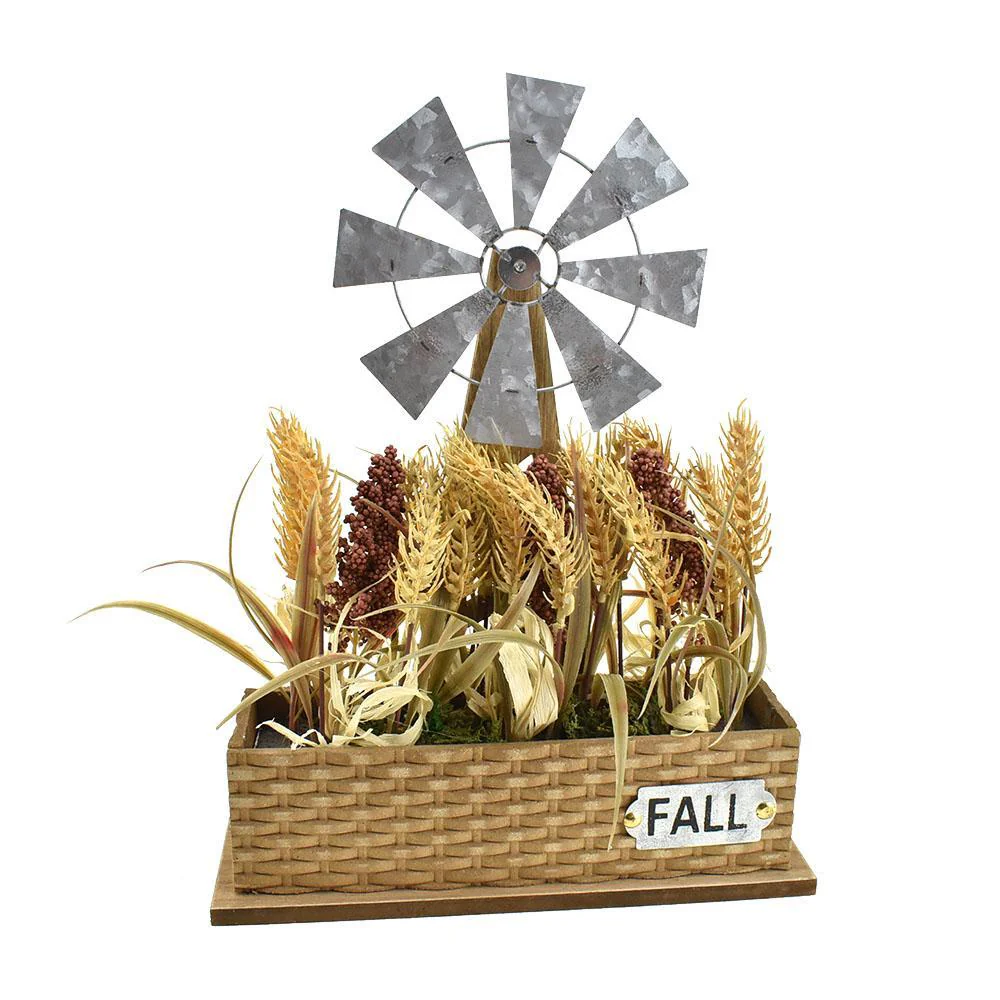 Windmill Basket with Artificial Dry Wheat, 15-Inch