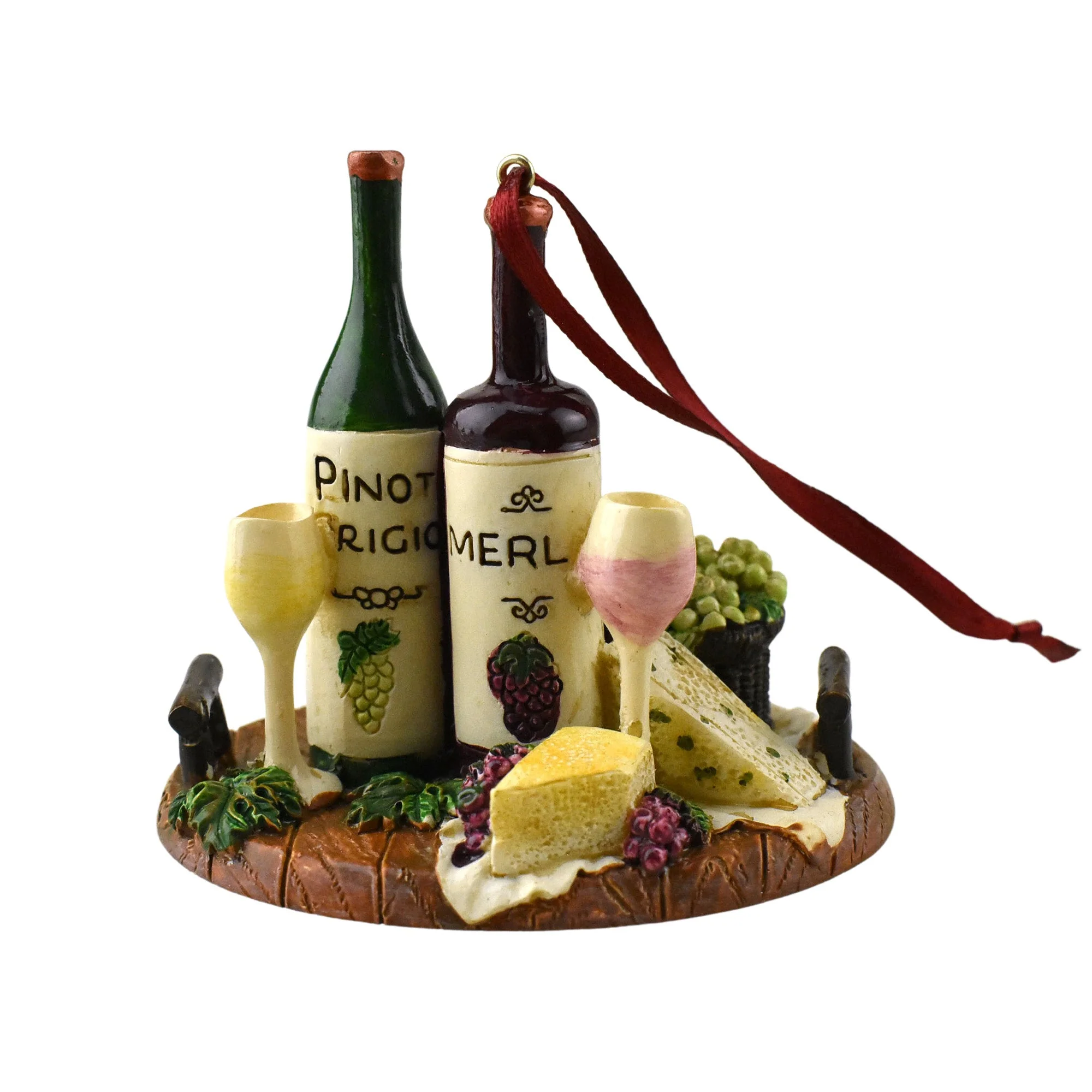 Wine and Cheese Tray Christmas Ornaments, 2-3/4-Inch, 3-Piece - Image 3