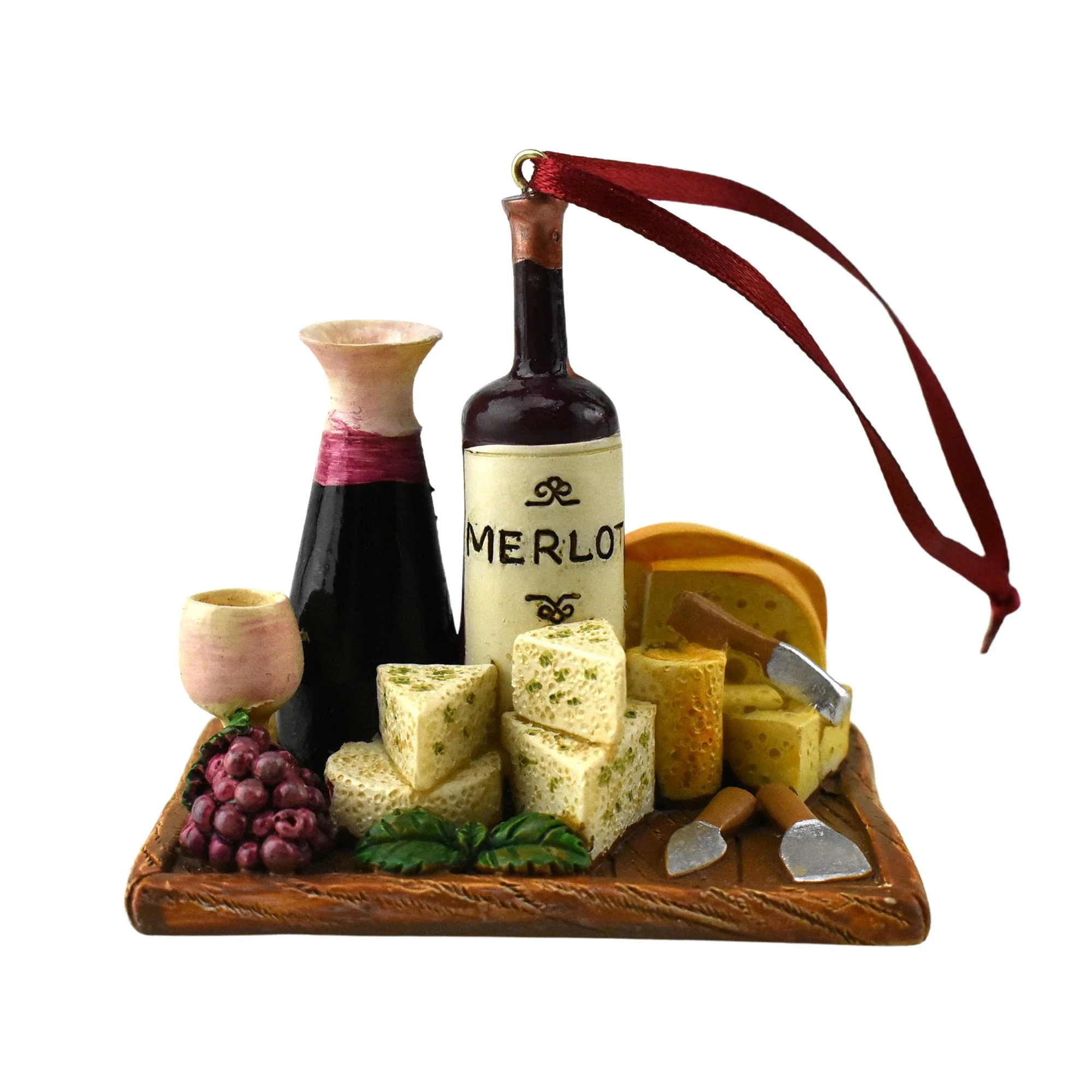 Wine and Cheese Tray Christmas Ornaments, 2-3/4-Inch, 3-Piece - Image 4