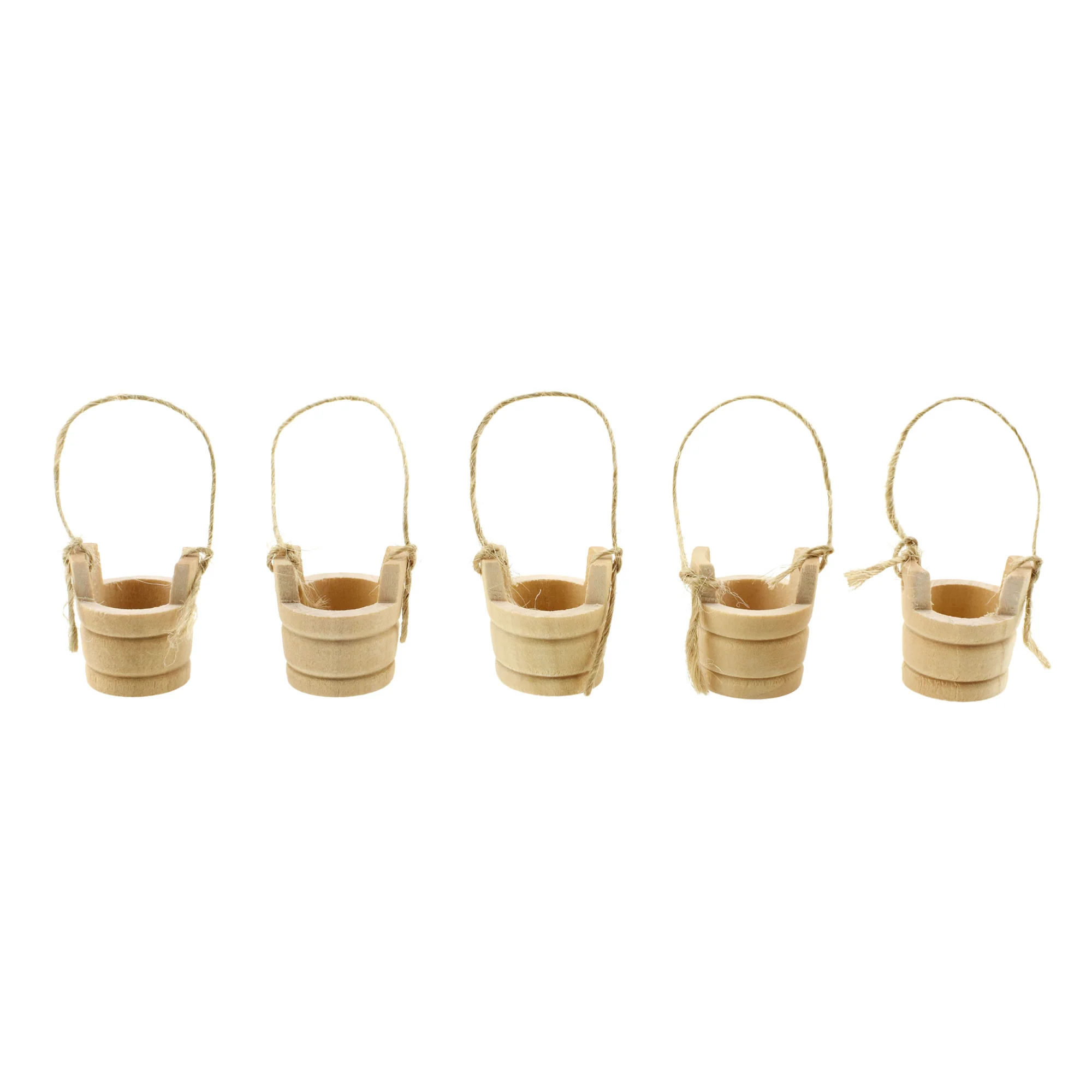 Wooden Craft Well Bucket Miniatures with Jute Handle - Image 2